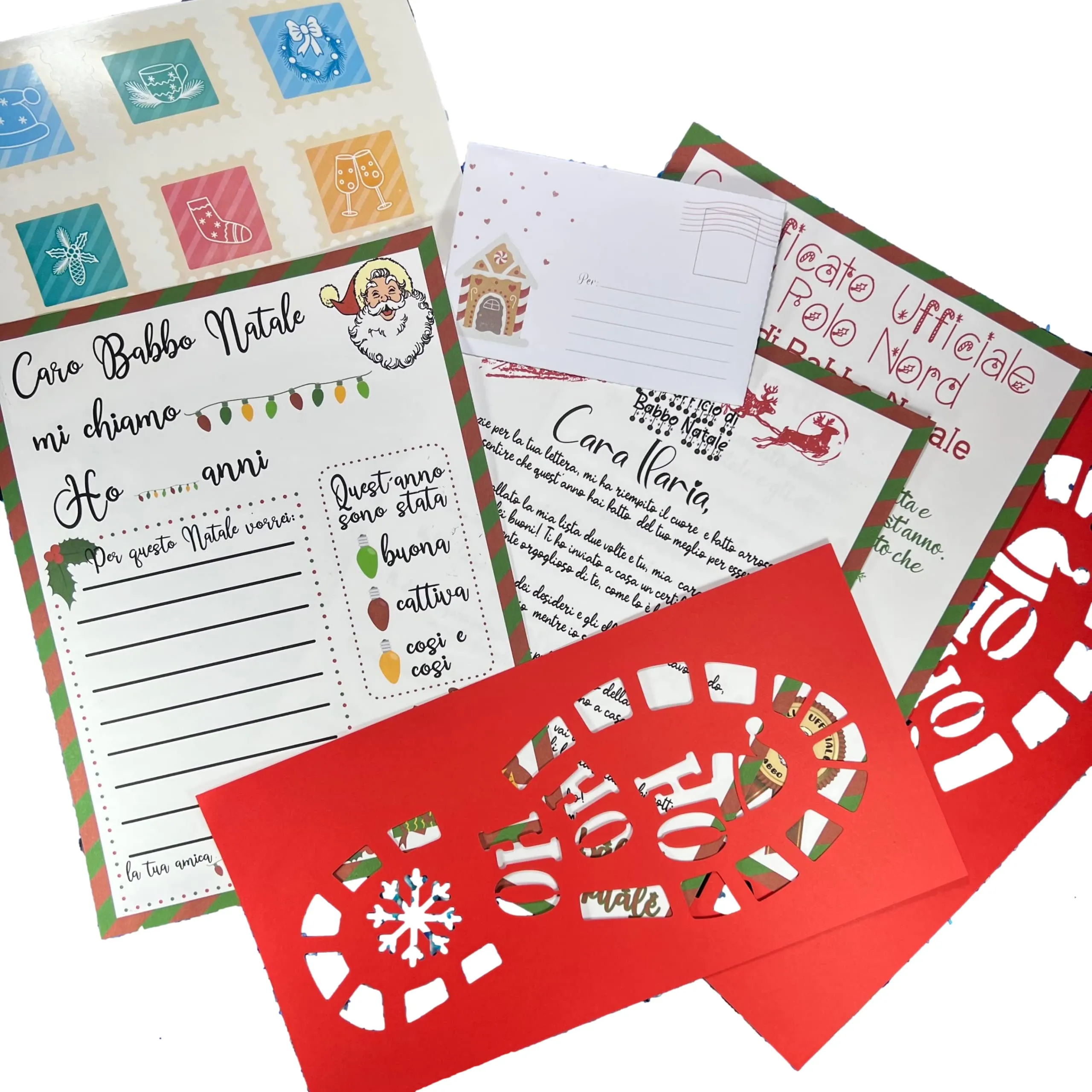 Kit di Babbo Natale Personalizzato per Bambini: Magia e Sorpresa con Nome, Letterina, Certificato e Stencil Impronte