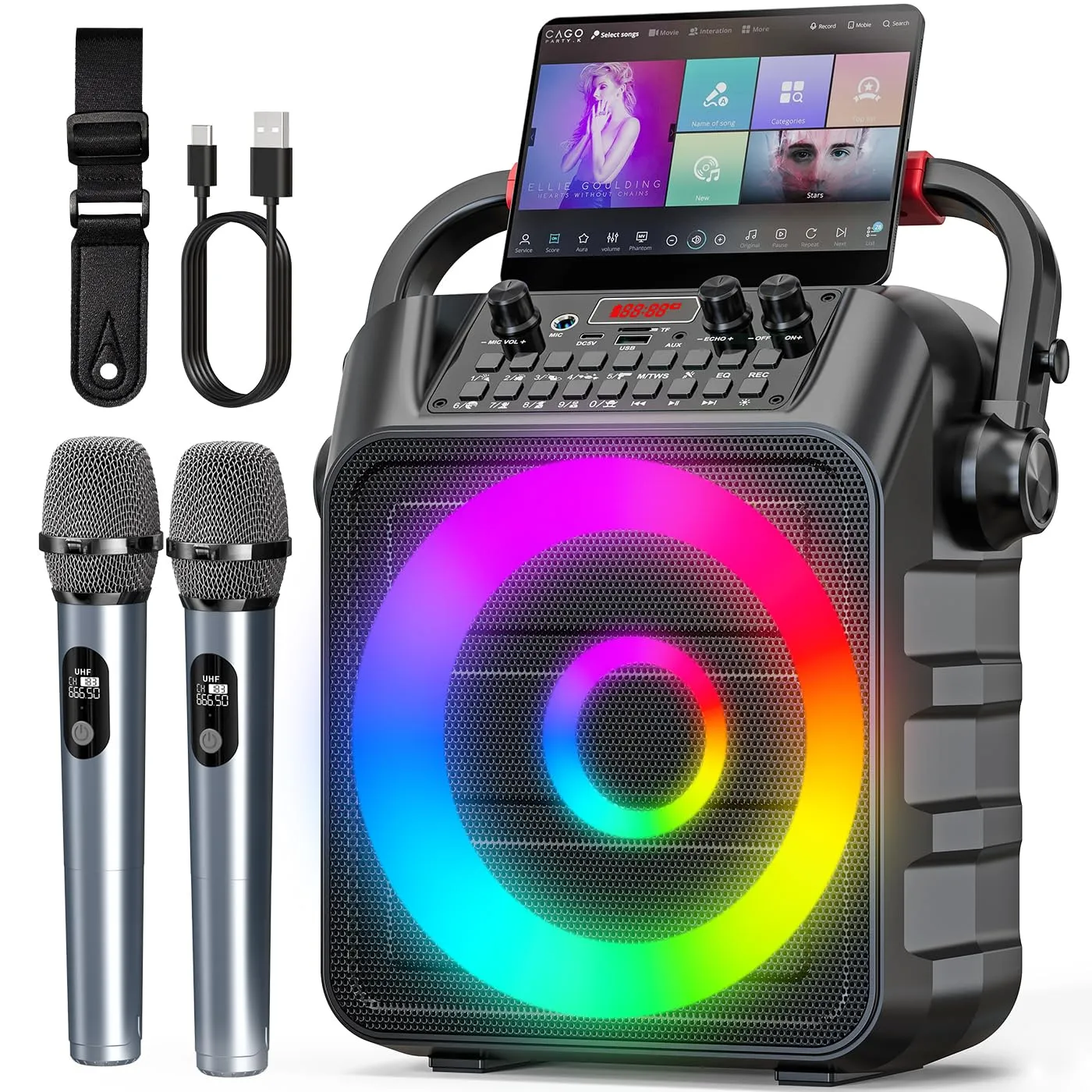 Karaoke Professionale con 2 Microfoni e Cassa Portatile Bluetooth