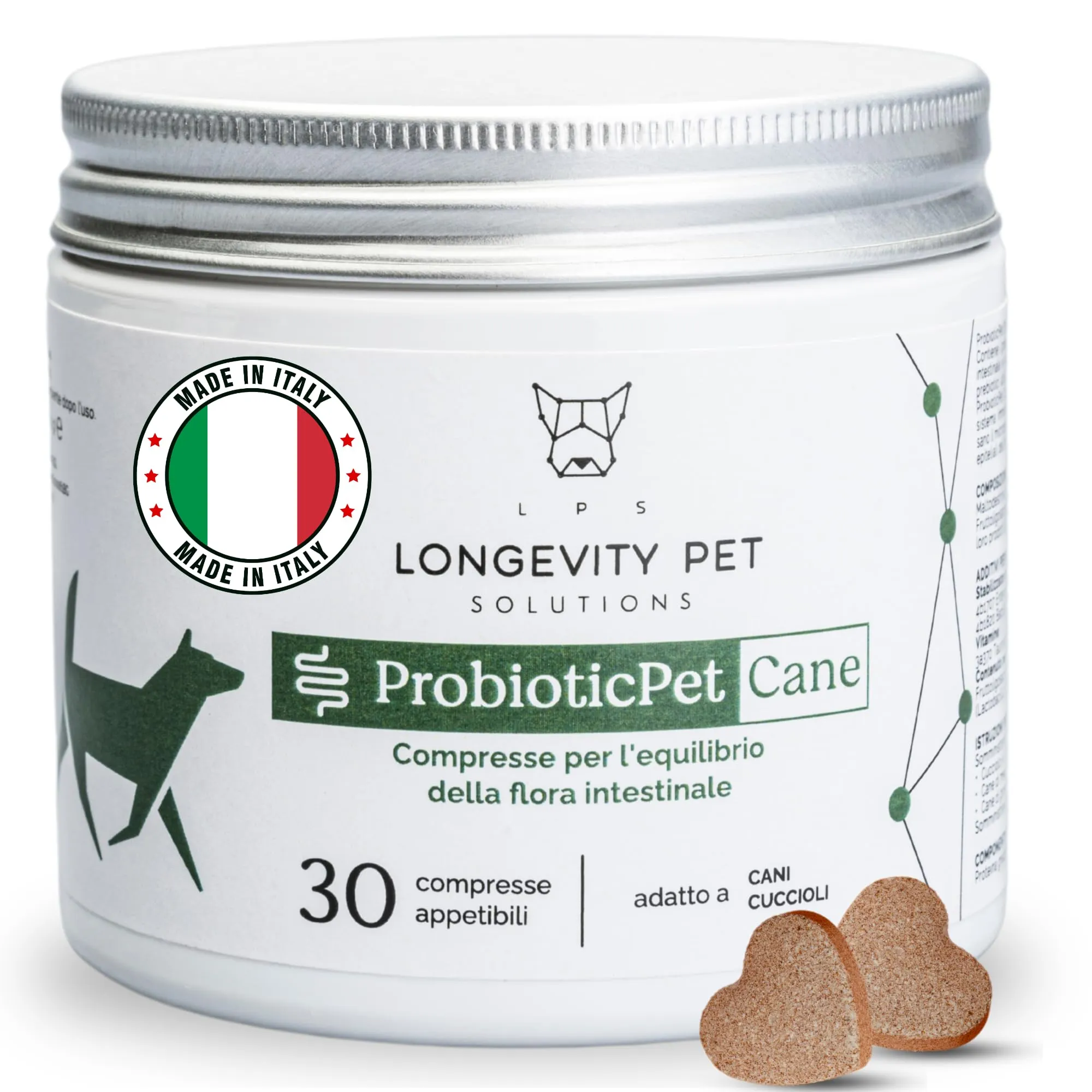ProbioticPet Cane - 30 Compresse | Probiotici per Cani con FOS e MOS per Prurito, Dermatite e Digestione