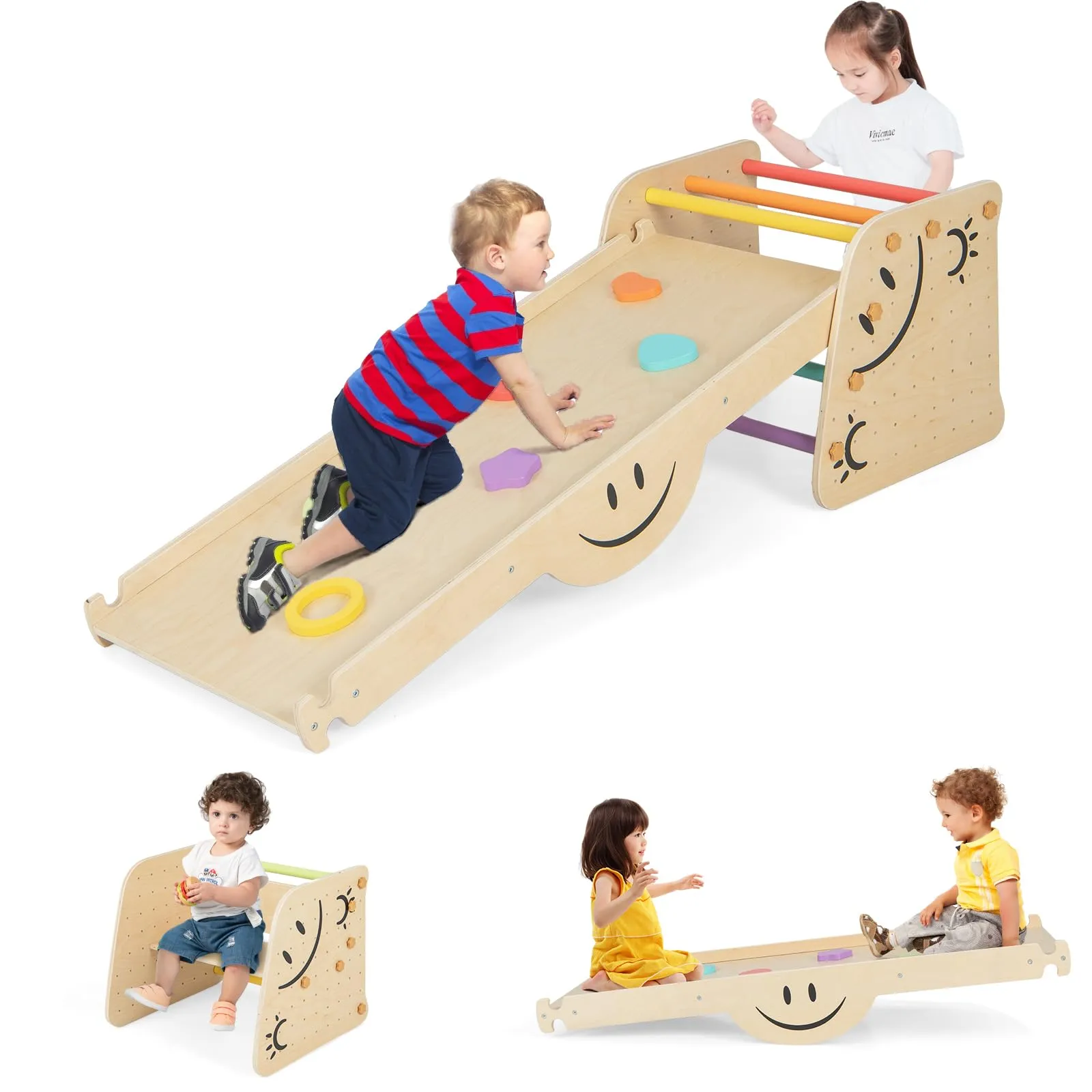 COSTWAY Set Arrampicata 6 in 1 per Bambini in Legno