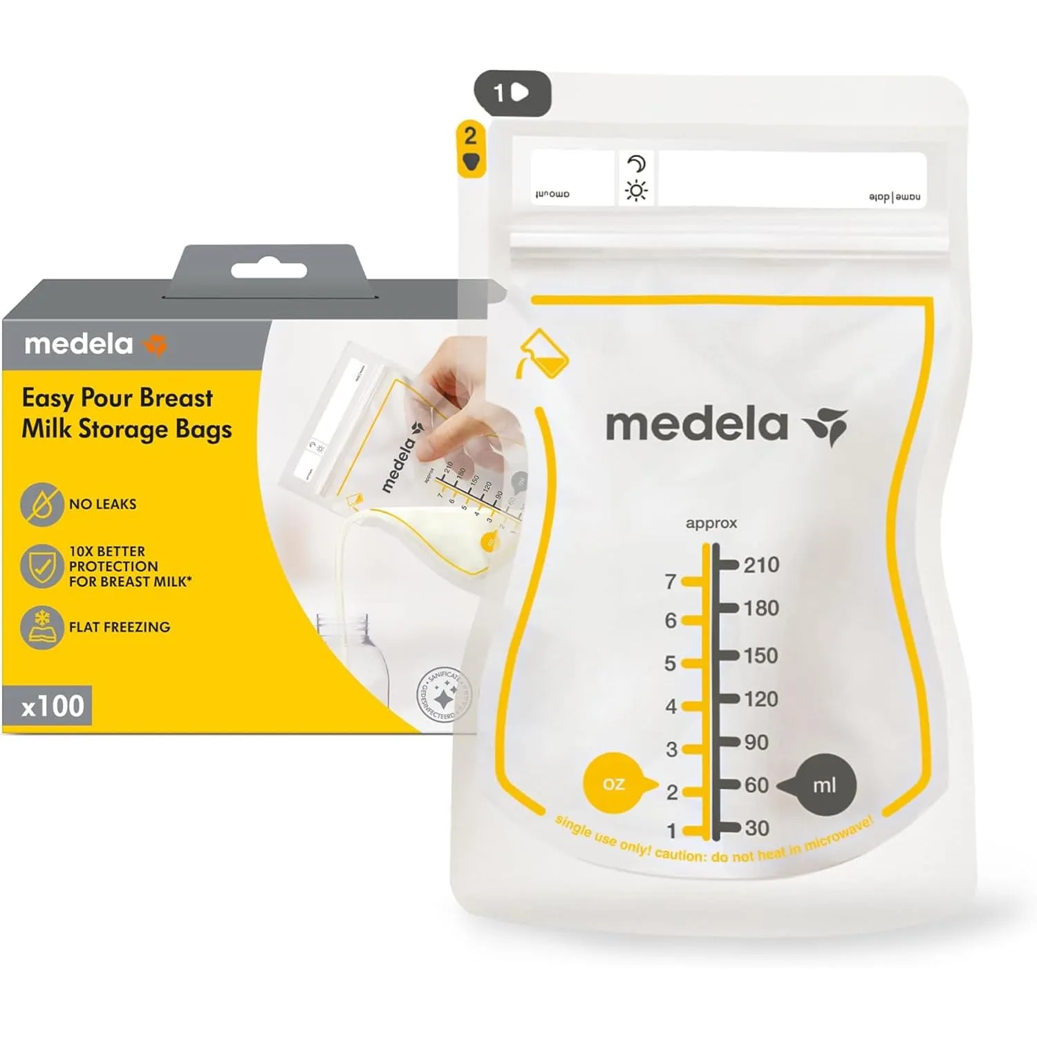 Medela Sacche per la Conservazione del Latte Materno Easy Pour, 100 pezzi da 210 ml