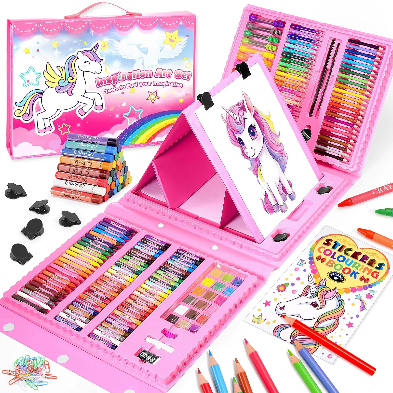 HappyGoLucky Valigetta Colori per Bambini Unicorno, Set Artistico da 208 Pezzi