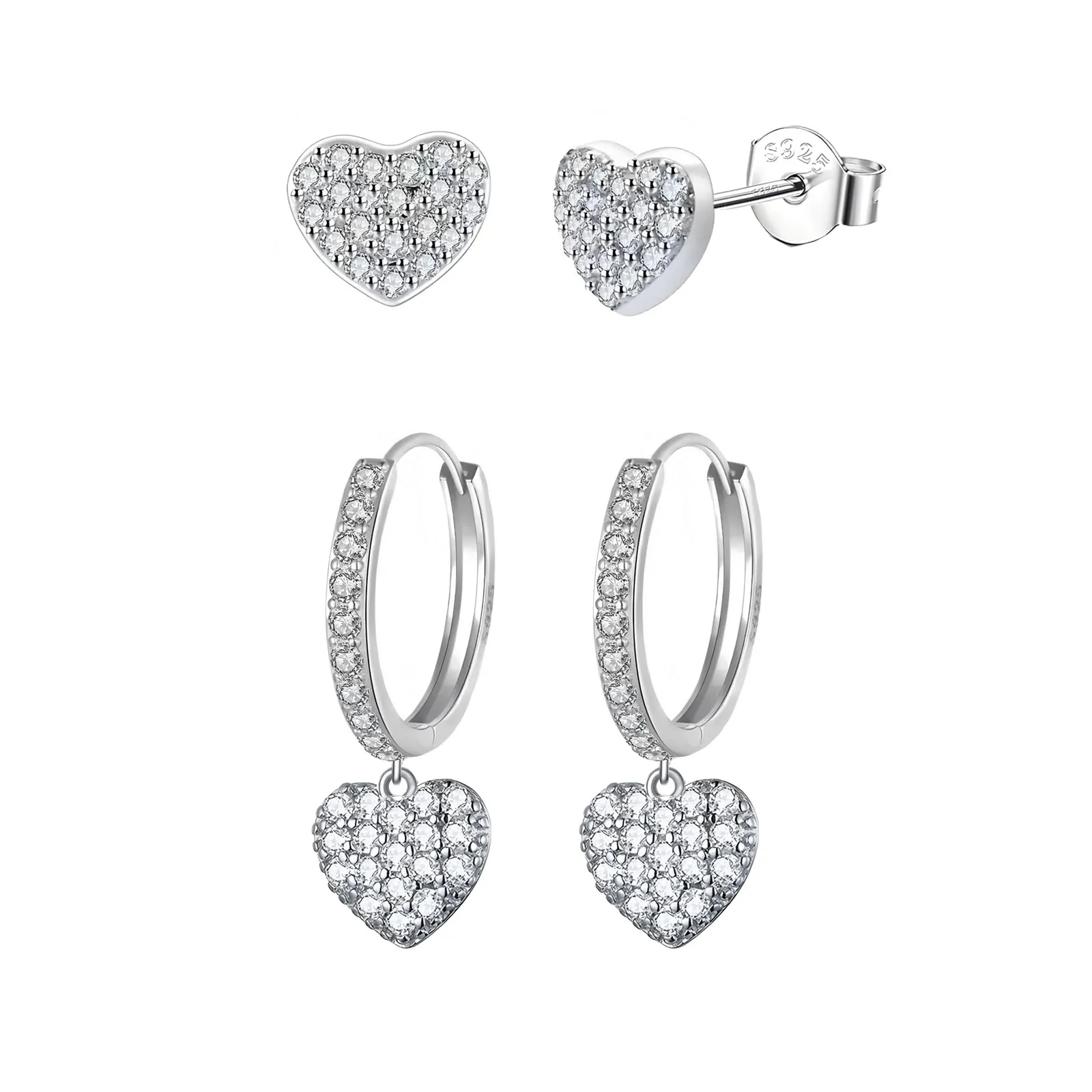 Epoch World 2 Paia Orecchini Cuore in Argento Sterling 925