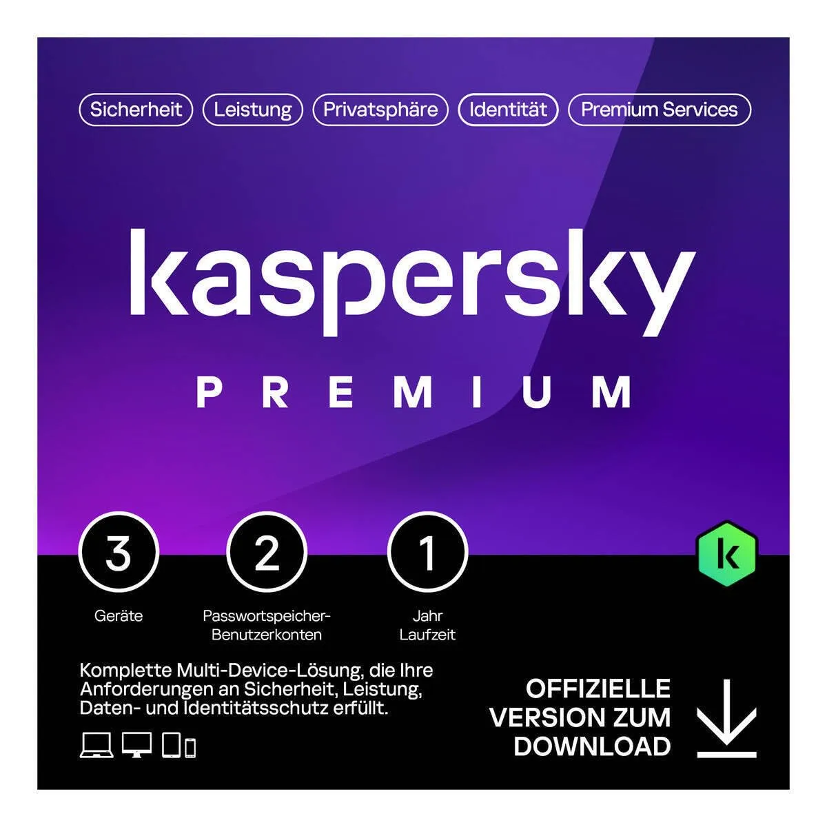 Kaspersky Premium - Protezione Completa per 3 Dispositivi, 1 Anno