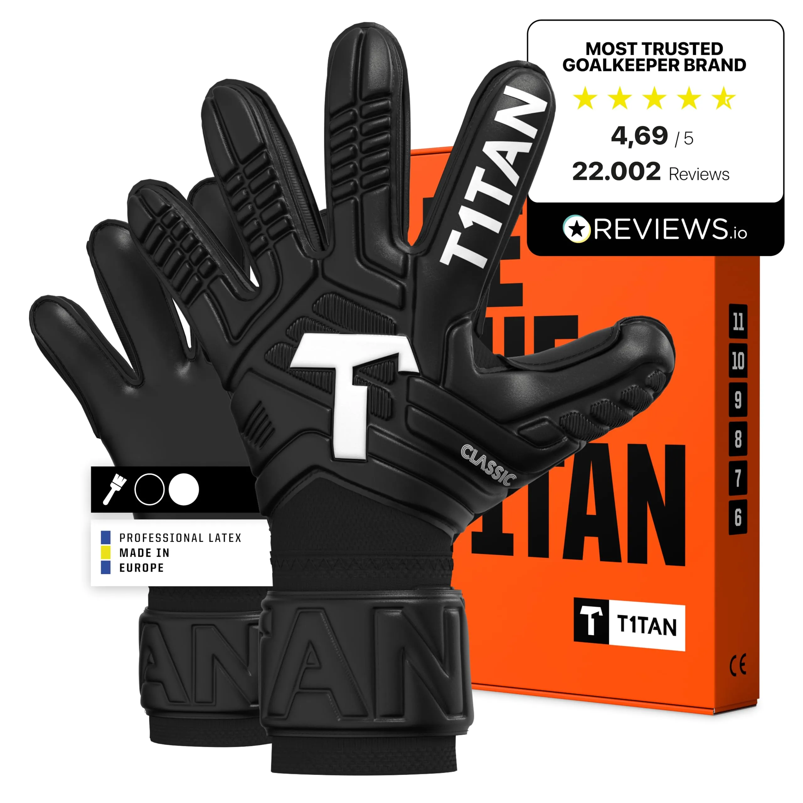 T1TAN Classic 1.0 Black-Out - Guanti da portiere