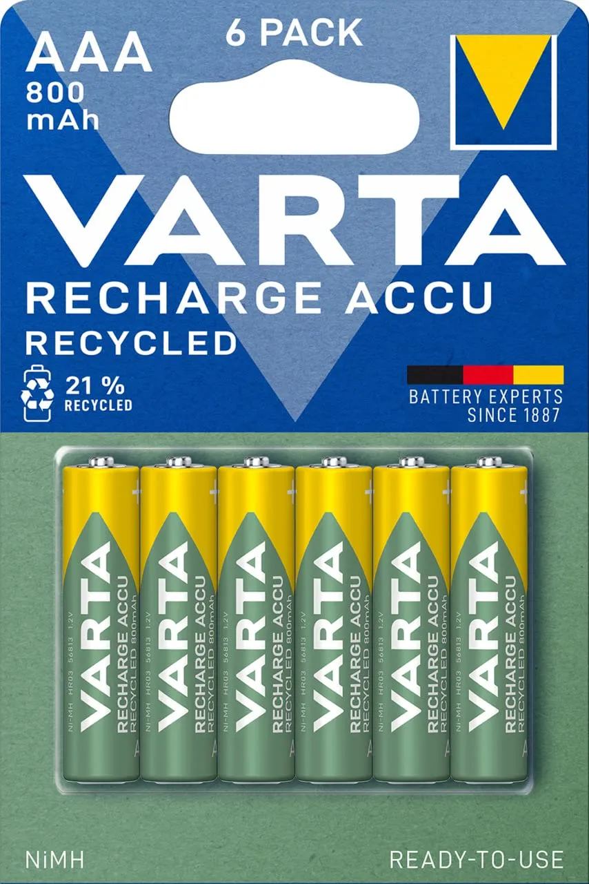 Varta Recharge Accu Recycled AAA 800mAh - Confezione da 6