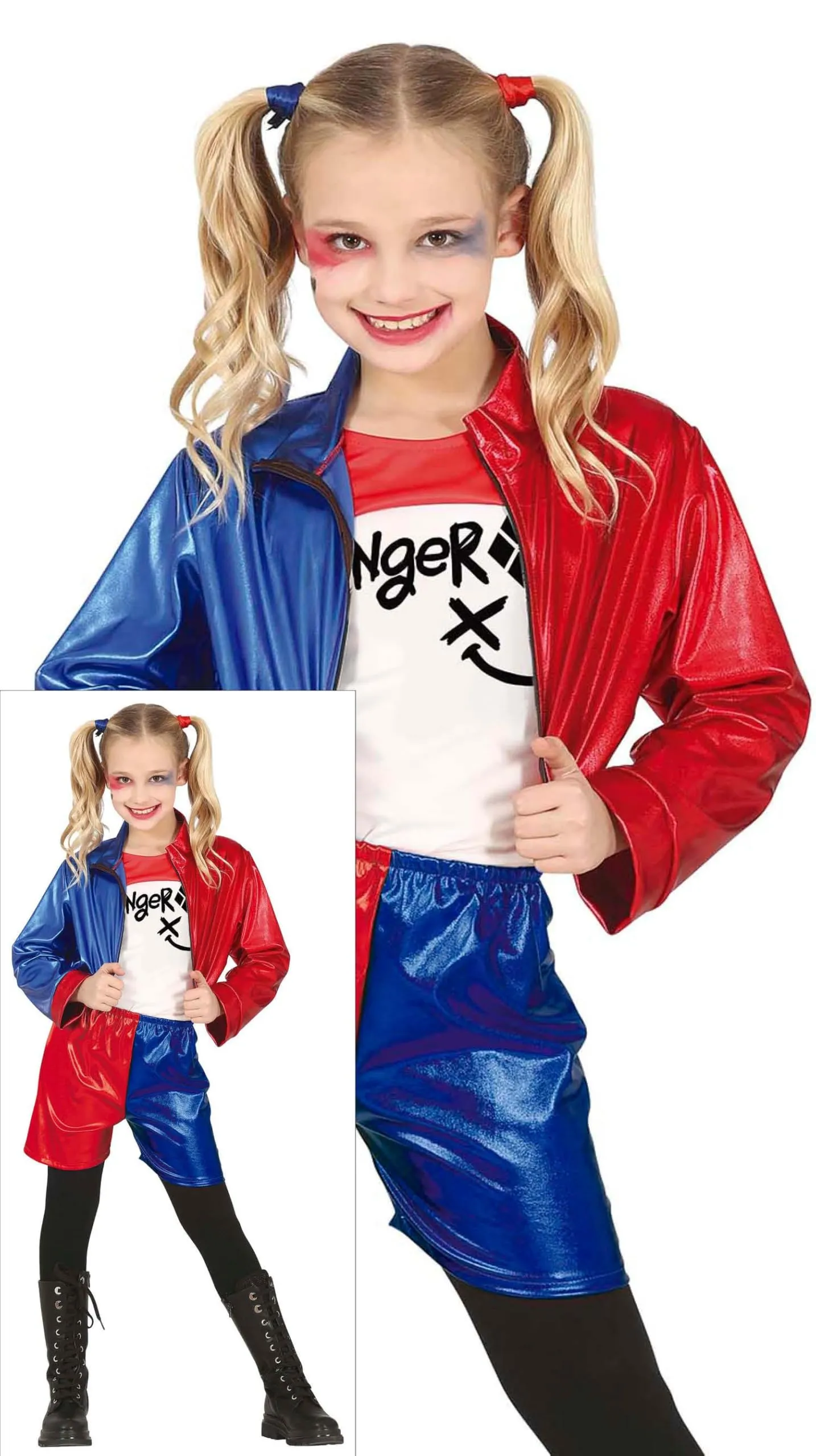 Costume da Ragazza Glamour Pericolosa - Completo Rosso, Blu, Bianco per Bambina 7-9 Anni