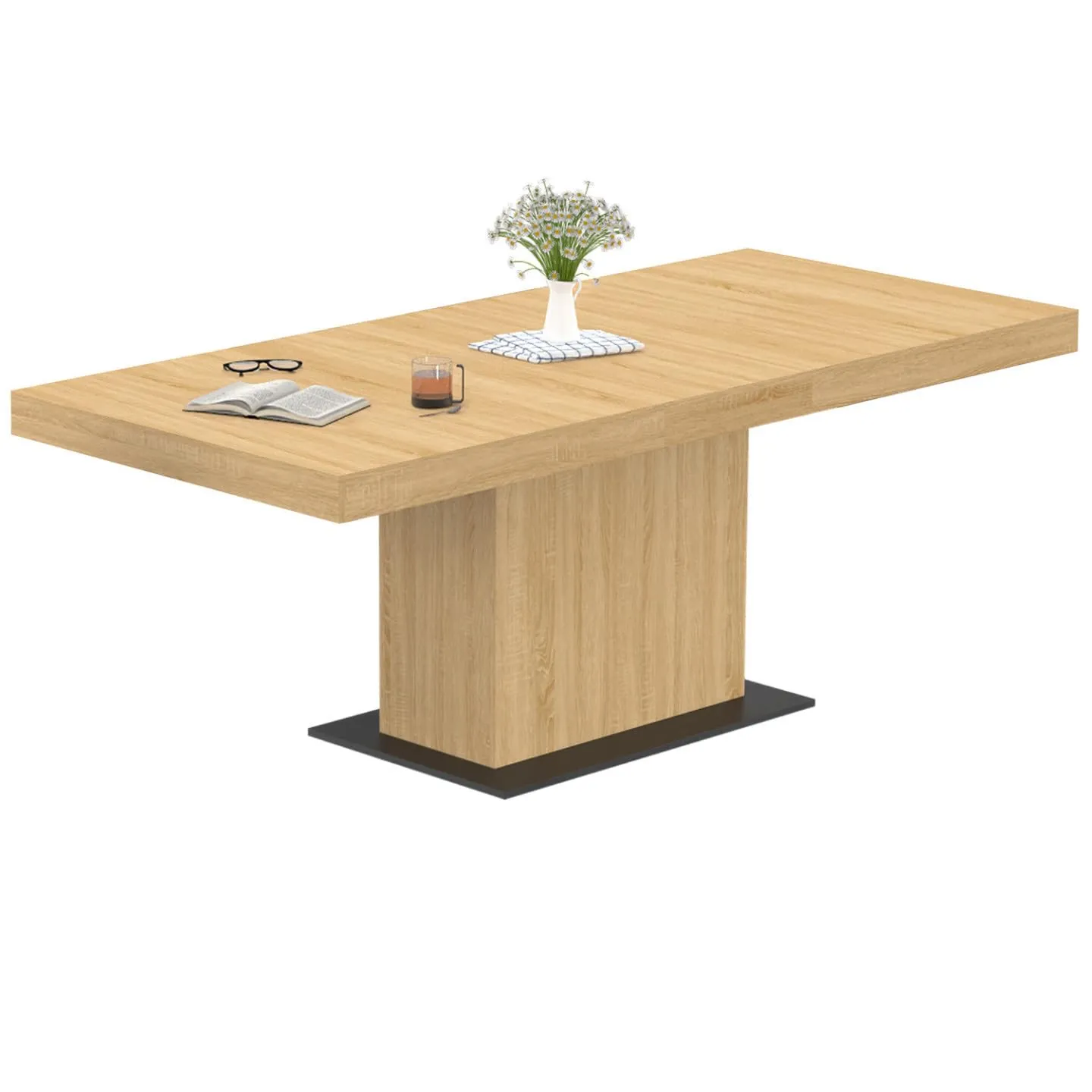 Tavolo da pranzo rettangolare allungabile EDEN 6-10 persone in legno e base nera 160-200 cm - IDMarket