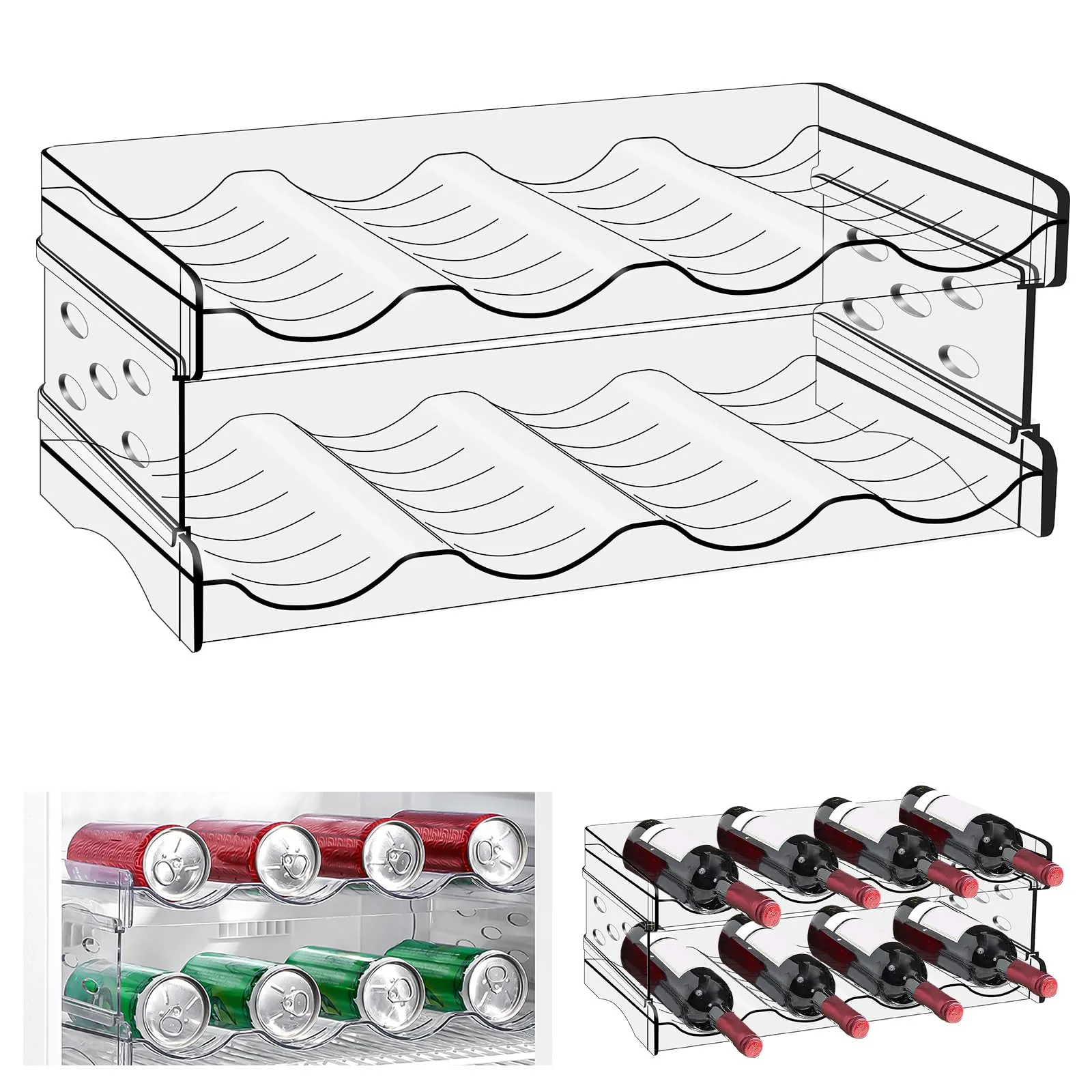 Organizzatore Impilabile Per Bottiglie D'Acqua E Borracce - 4 Ripiani Porta Tazze Per Dispensa E Frigorifero - Scaffale In Plastica Per Armadio Da Cucina - Contenitore Salvaspazio
