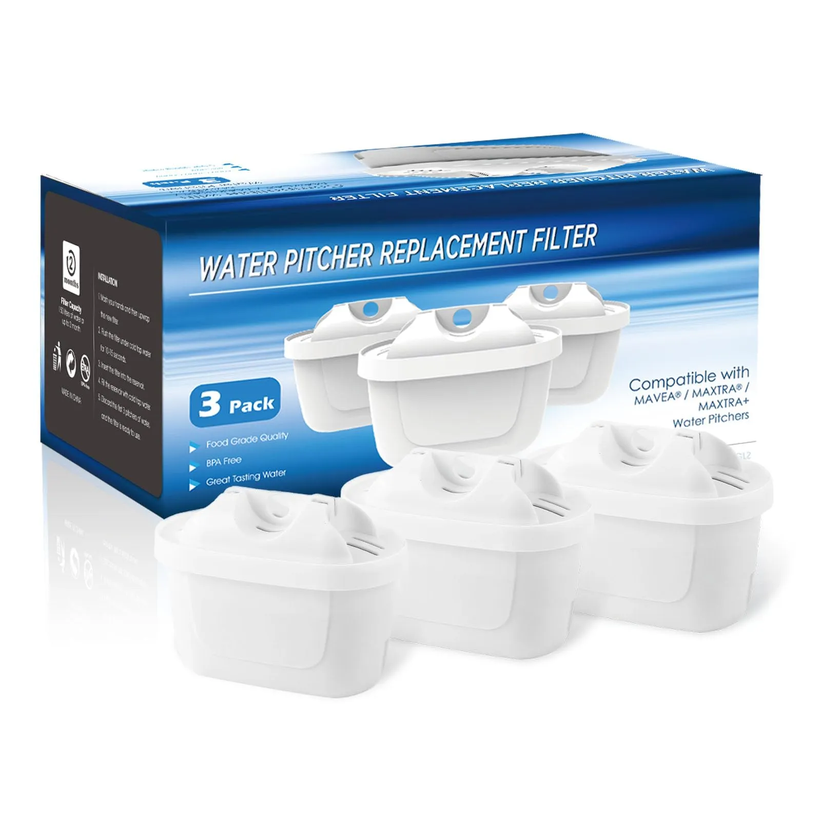 3 Pack Cartucce Filtranti Compatibili Brita Maxtra+