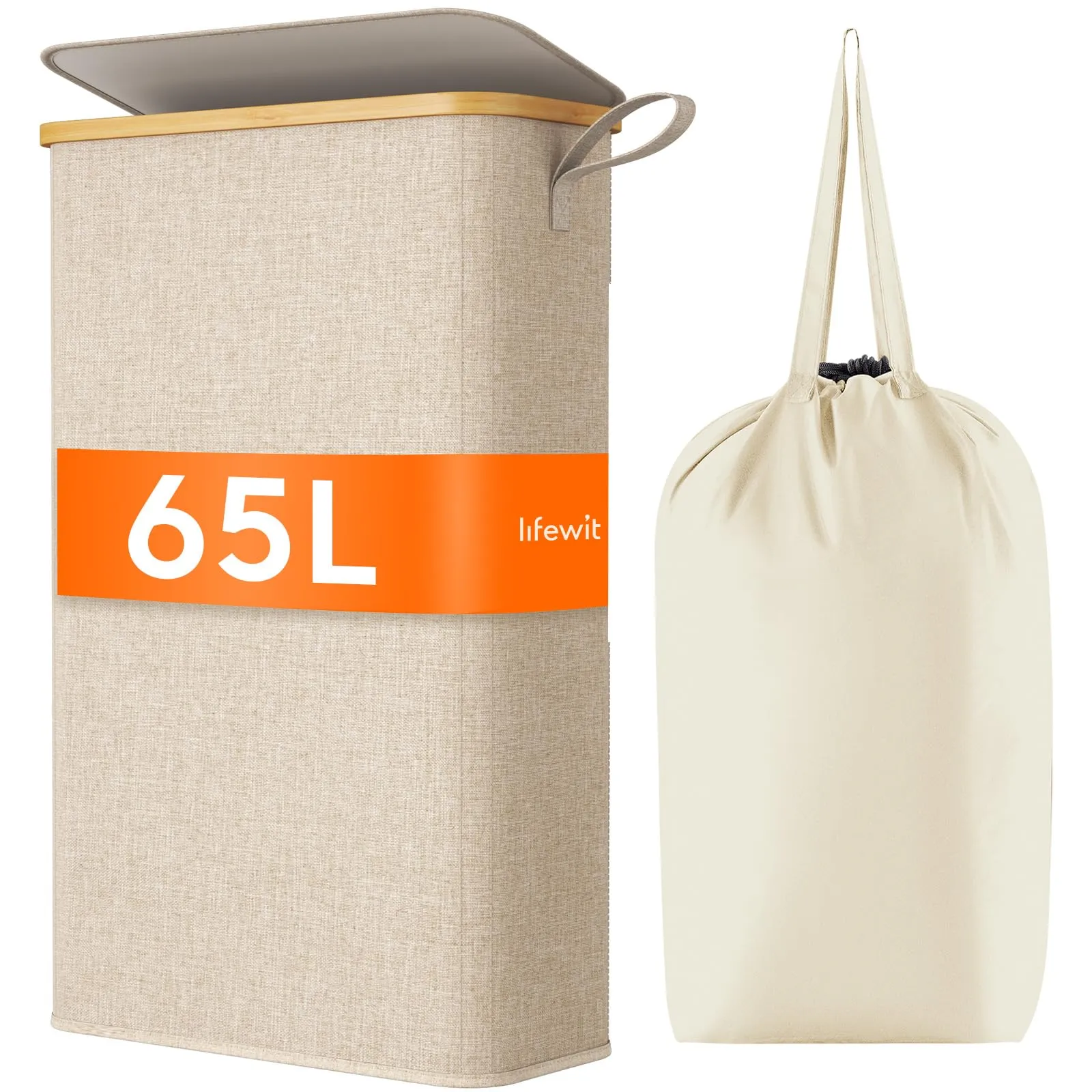 Lifewit Cesto Portabiancheria Salvaspazio 65L Beige