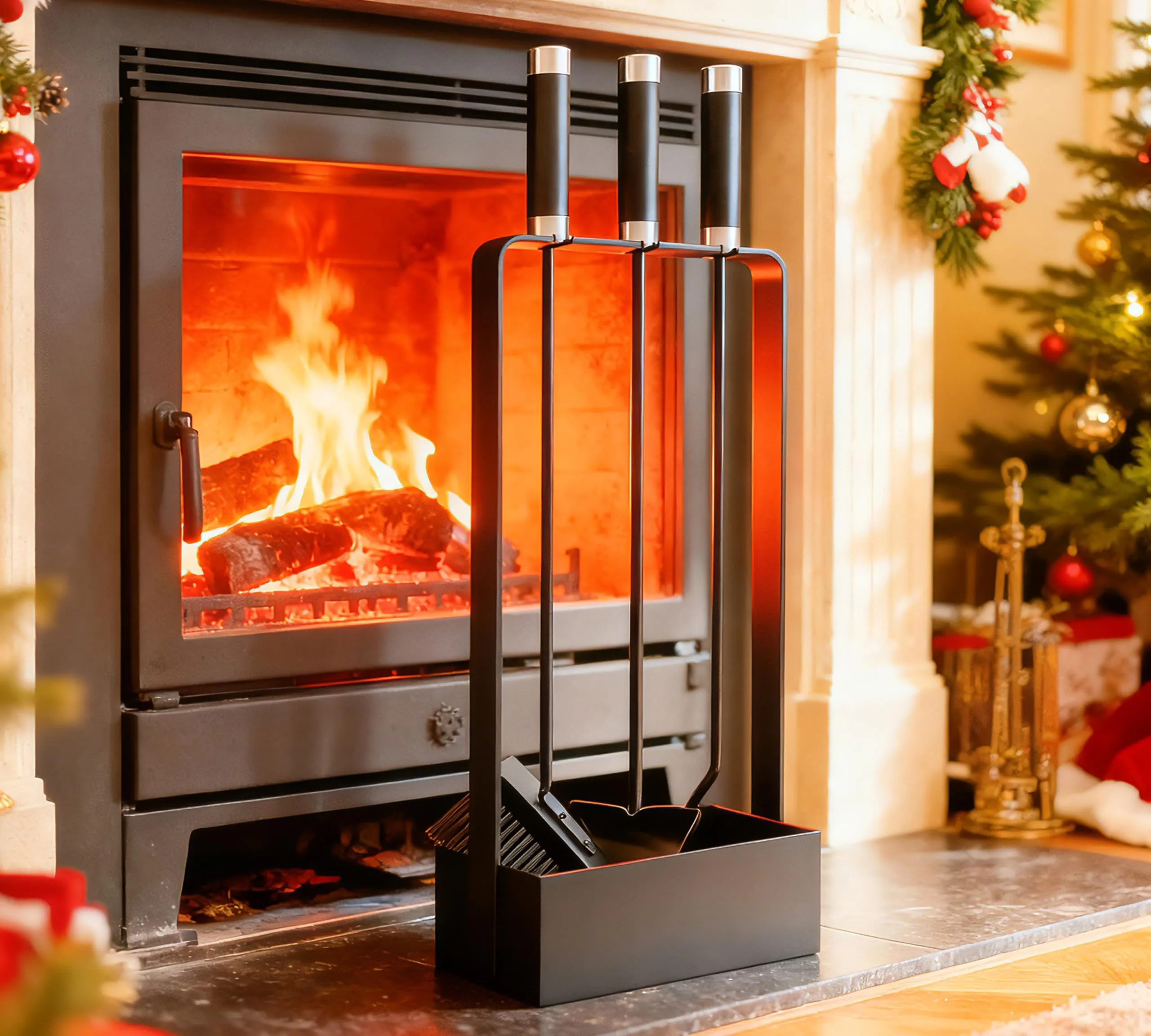 Kingson Set di Attrezzi per Caminetto in Ferro e Acciaio Inox - 3 Pezzi