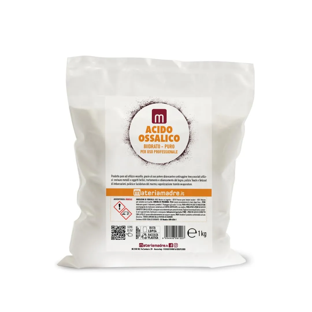 ACIDO OSSALICO PURO SEMOLATO DIIDRATO o BIIDRATO - CON ISTRUZIONI - BUSTA 1KG