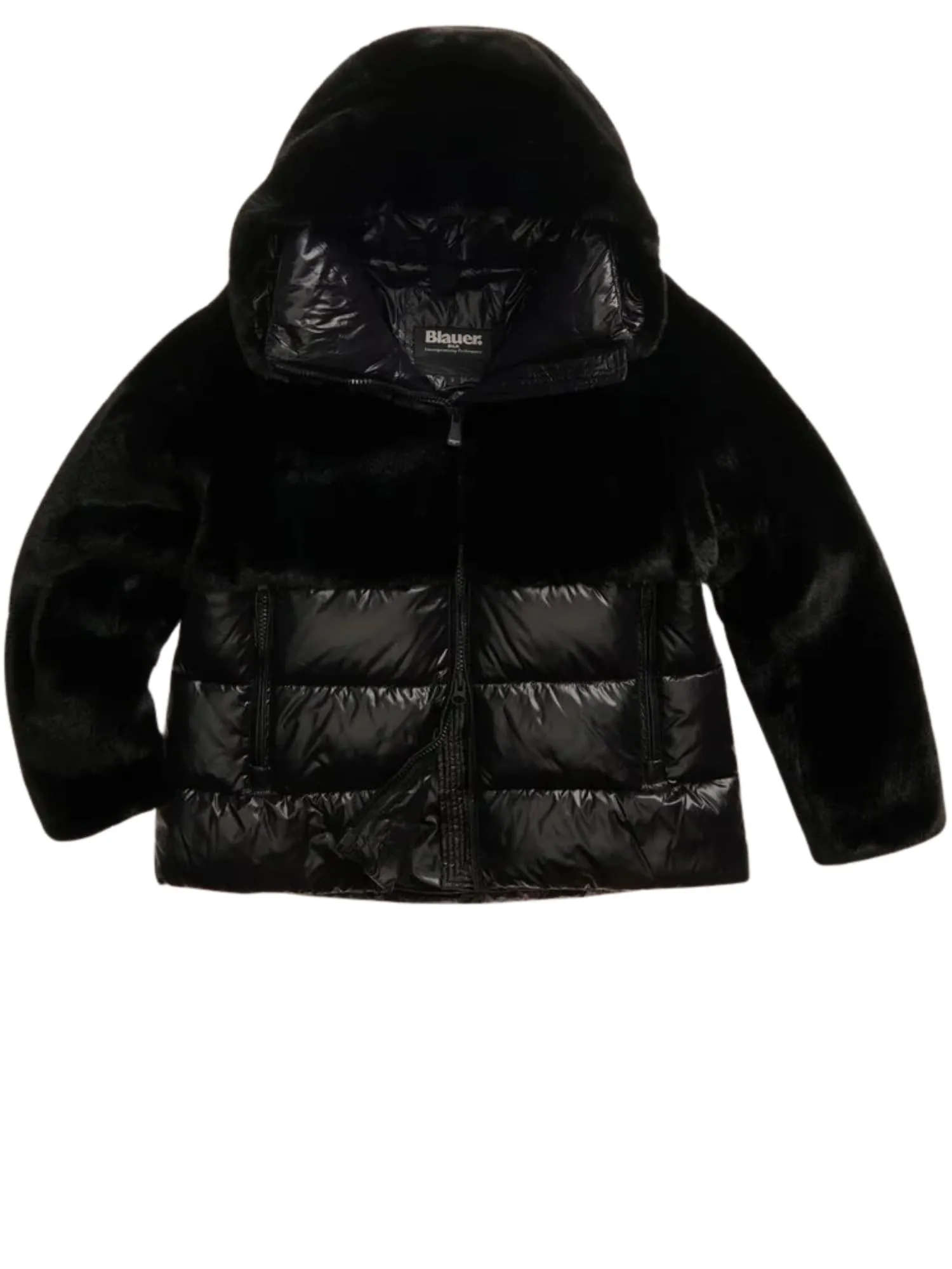 Blauer Giubbino Nero da Donna con Ecopelliccia e Nylon Lucido