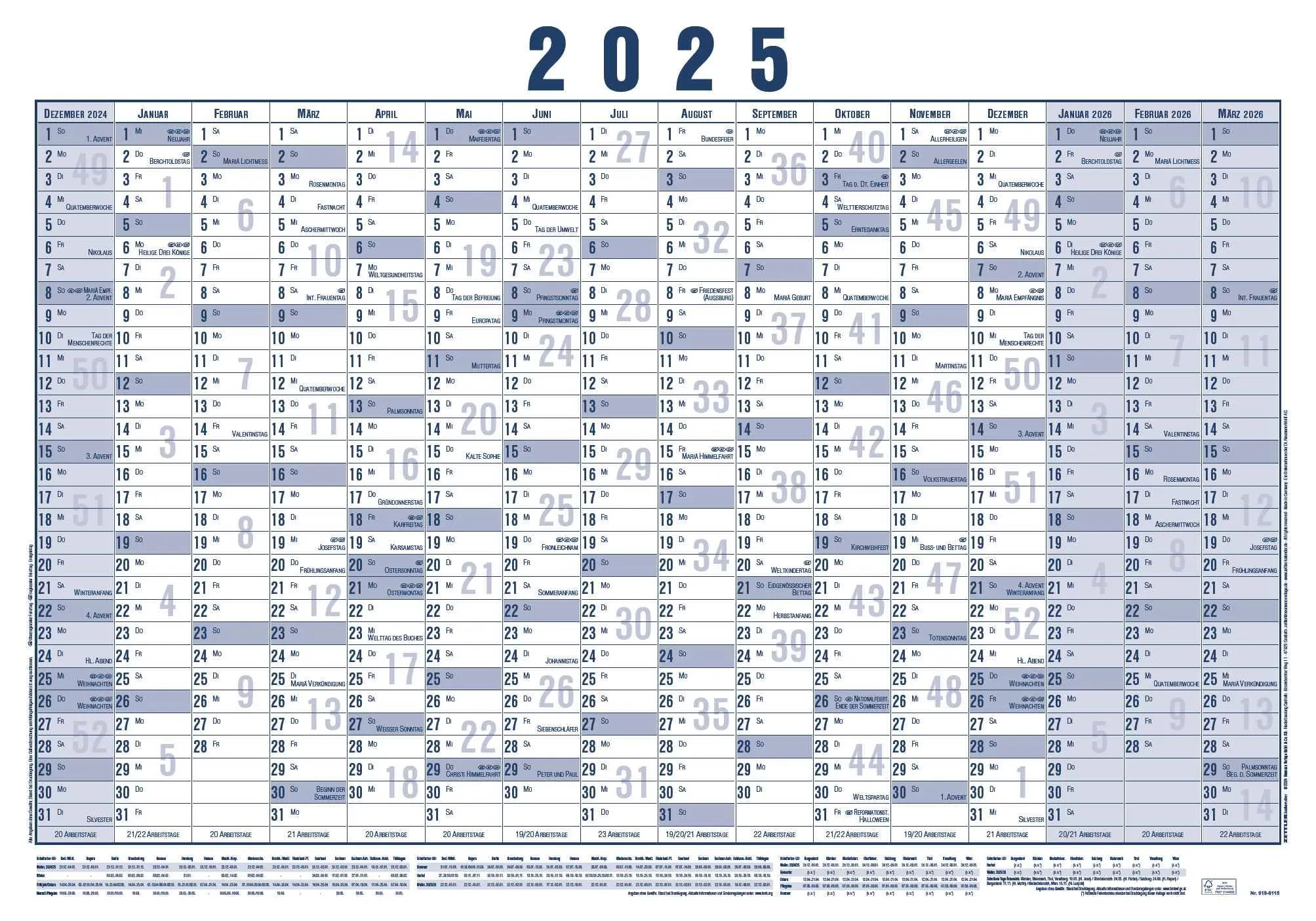 Calendario 16 Mesi 2025 - Panoramica Mensile Gigante per la Tua Pianificazione