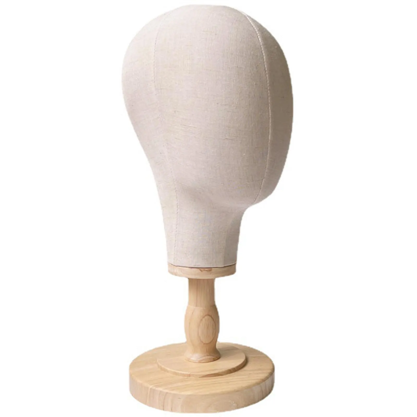 Testa Manichino Tela 21 Pollici con Base in Legno - Espositore Multifunzionale per Parrucche, Cappelli e Gioielli