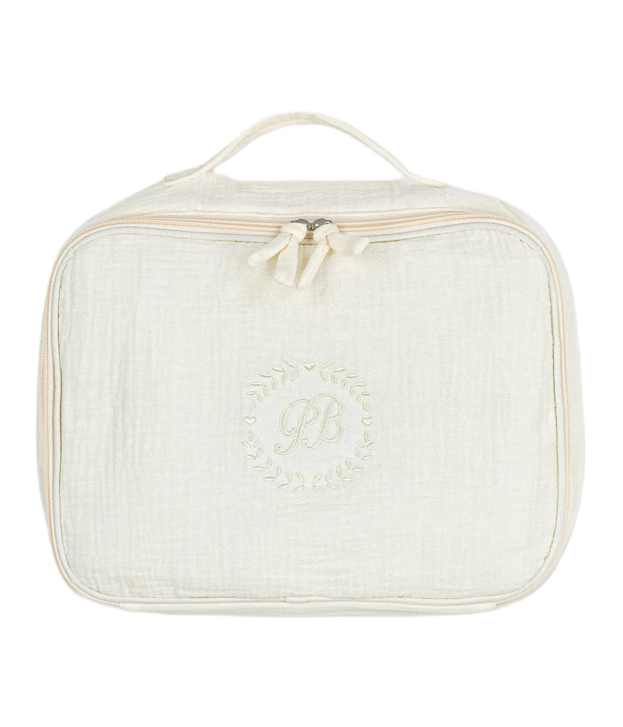 Petit Bateau Valigia Nascita Garza di Cotone Ricamata Marshmallow