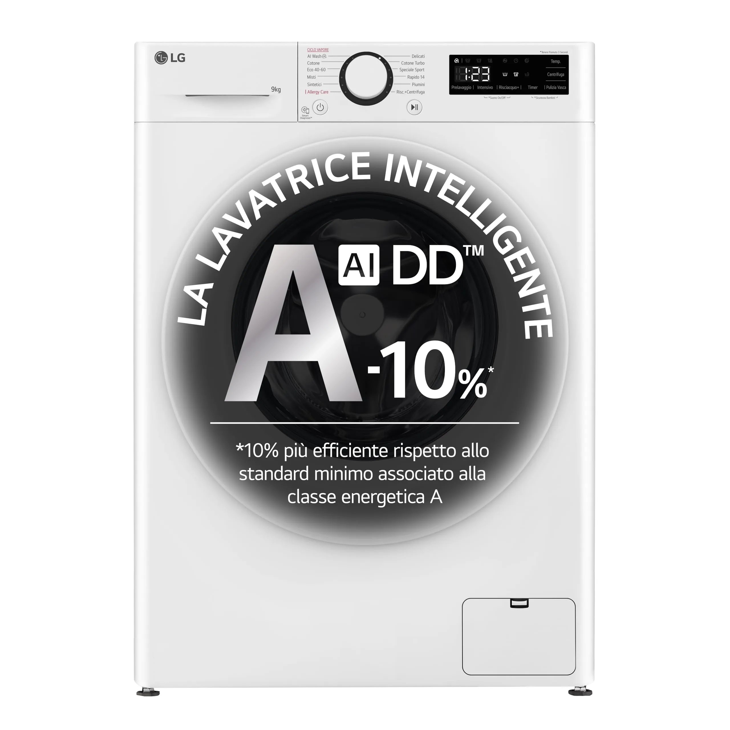 LG F4R5009TSWW Lavatrice 9kg AI DD, Classe A-10%, 1400 Giri, TurboWash, Vapore