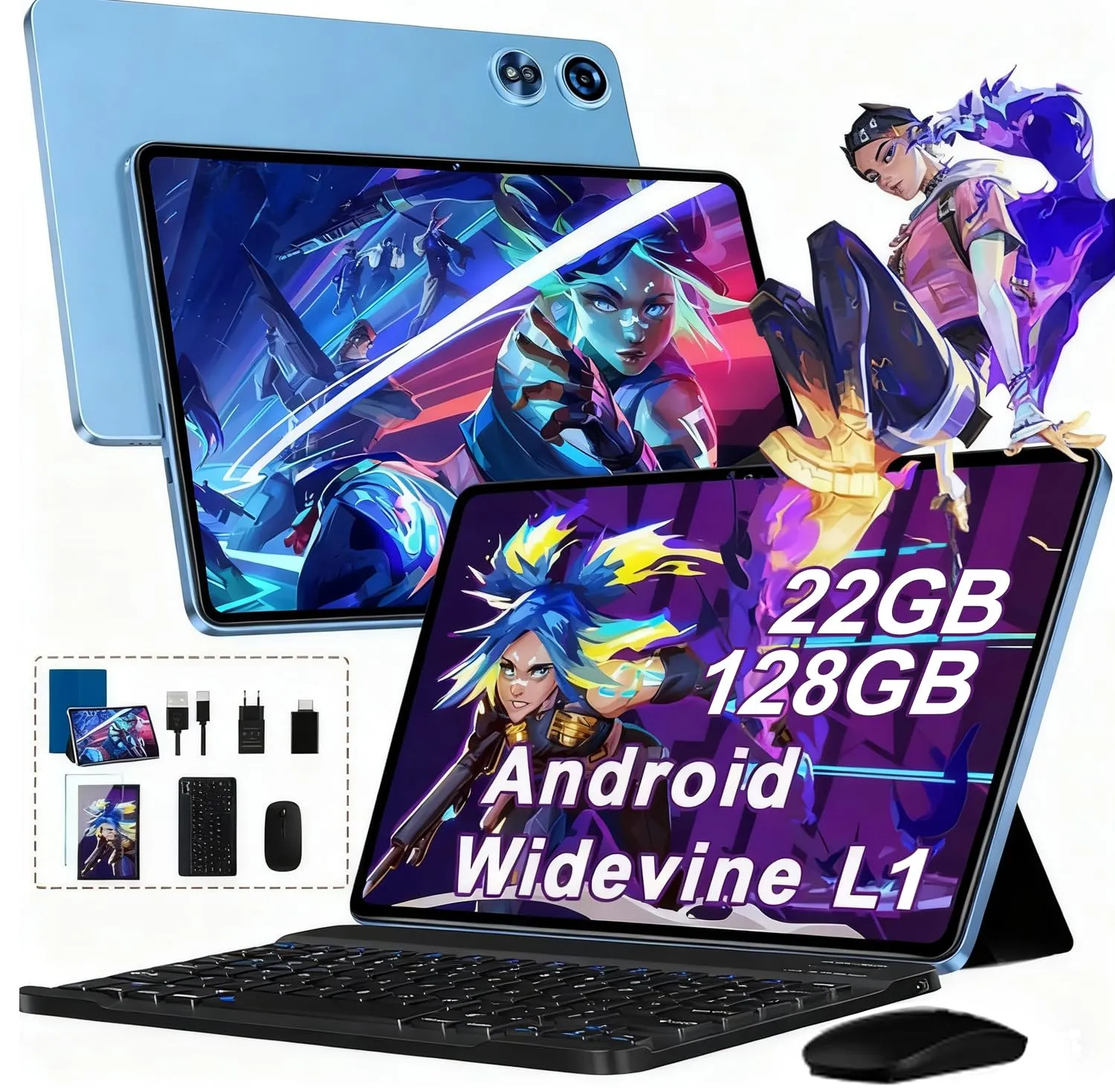 Tablet Android 2026, 10 Pollici, 22GB RAM, 128GB ROM, Octa-Core, 5G WiFi 6, Widevine L1, con Tastiera e Mouse