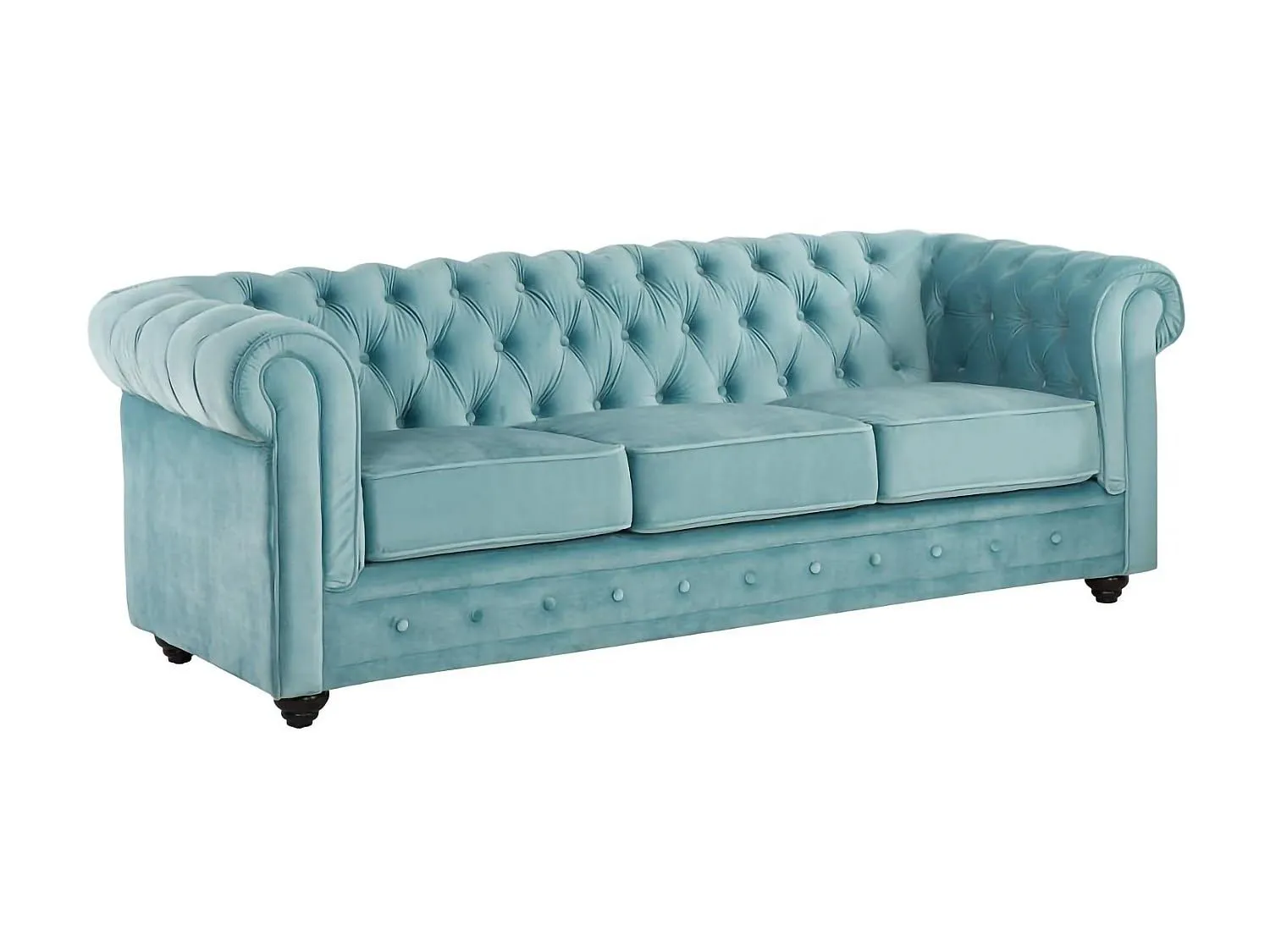 Divano Chesterfield 3 posti in velluto azzurro pastello