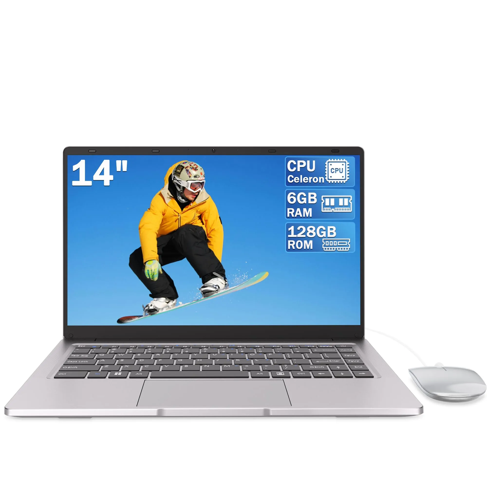 PINSTONE PC Portatile 14" Dual-Core, 6GB RAM, 128GB SSD, Argento