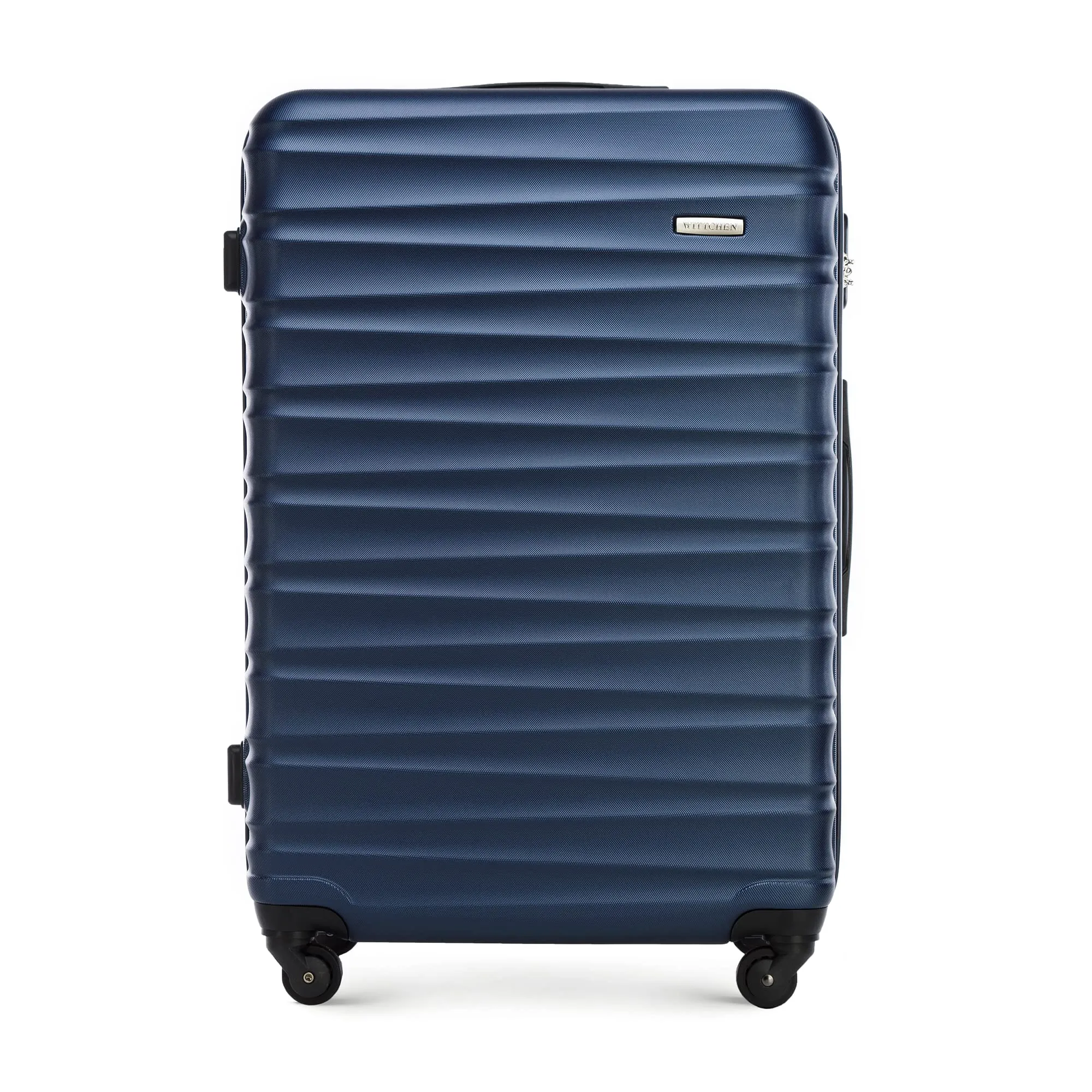 WITTCHEN Valigia da viaggio grande trolley valigia grande valigia check-in guscio rigido in ABS con 4 ruote piroettanti chiusura a combinazione maniglia telescopica Groove Line blu navy