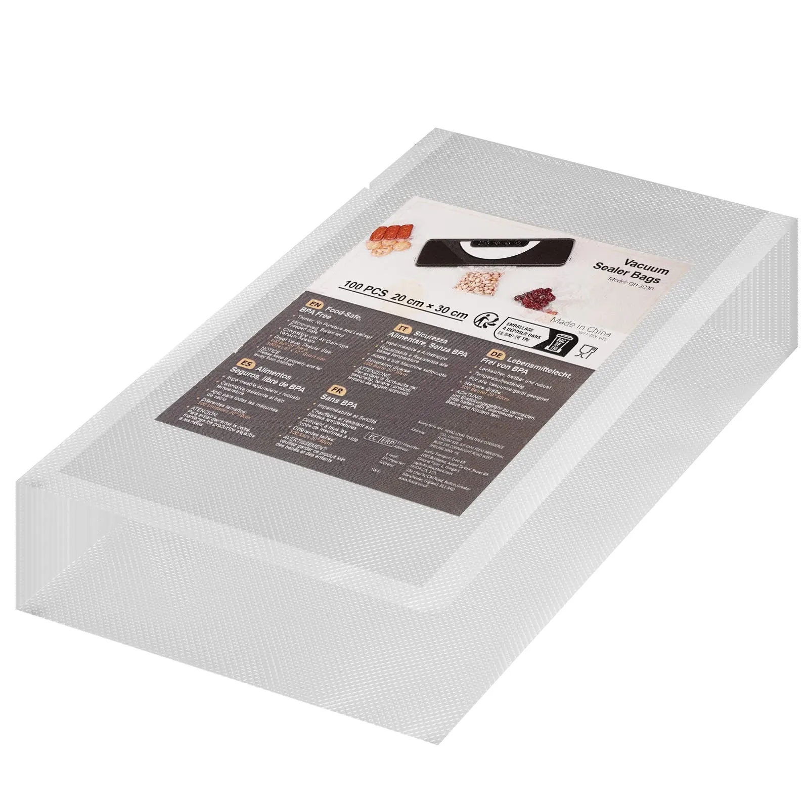 Sacchetti Sottovuoto per Alimenti 20x30 cm, 100 Buste