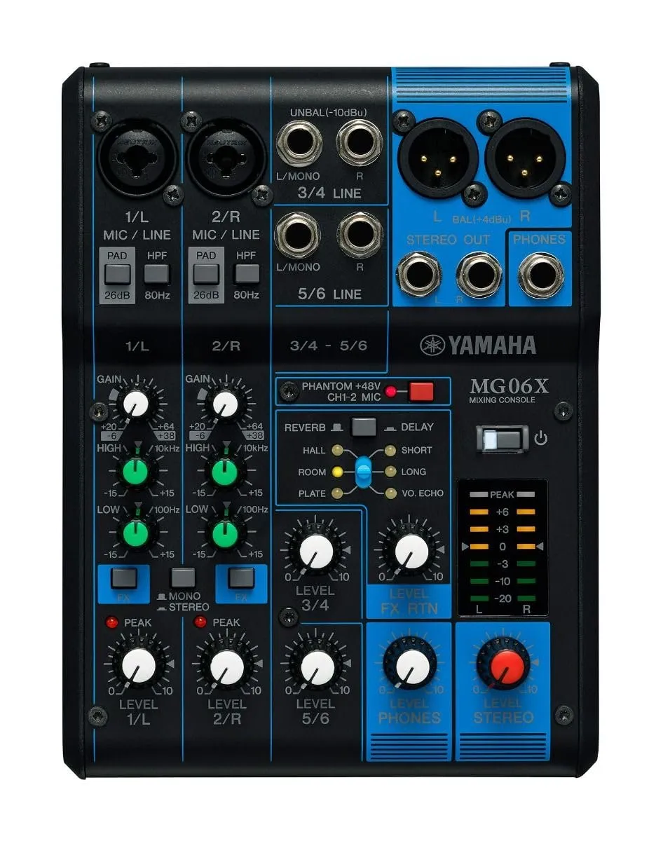 Yamaha MG06X Mixer Audio - Console di Mixaggio Compatta con 6 Canali d'Ingresso e Preamplificatori Microfonici D-PRE