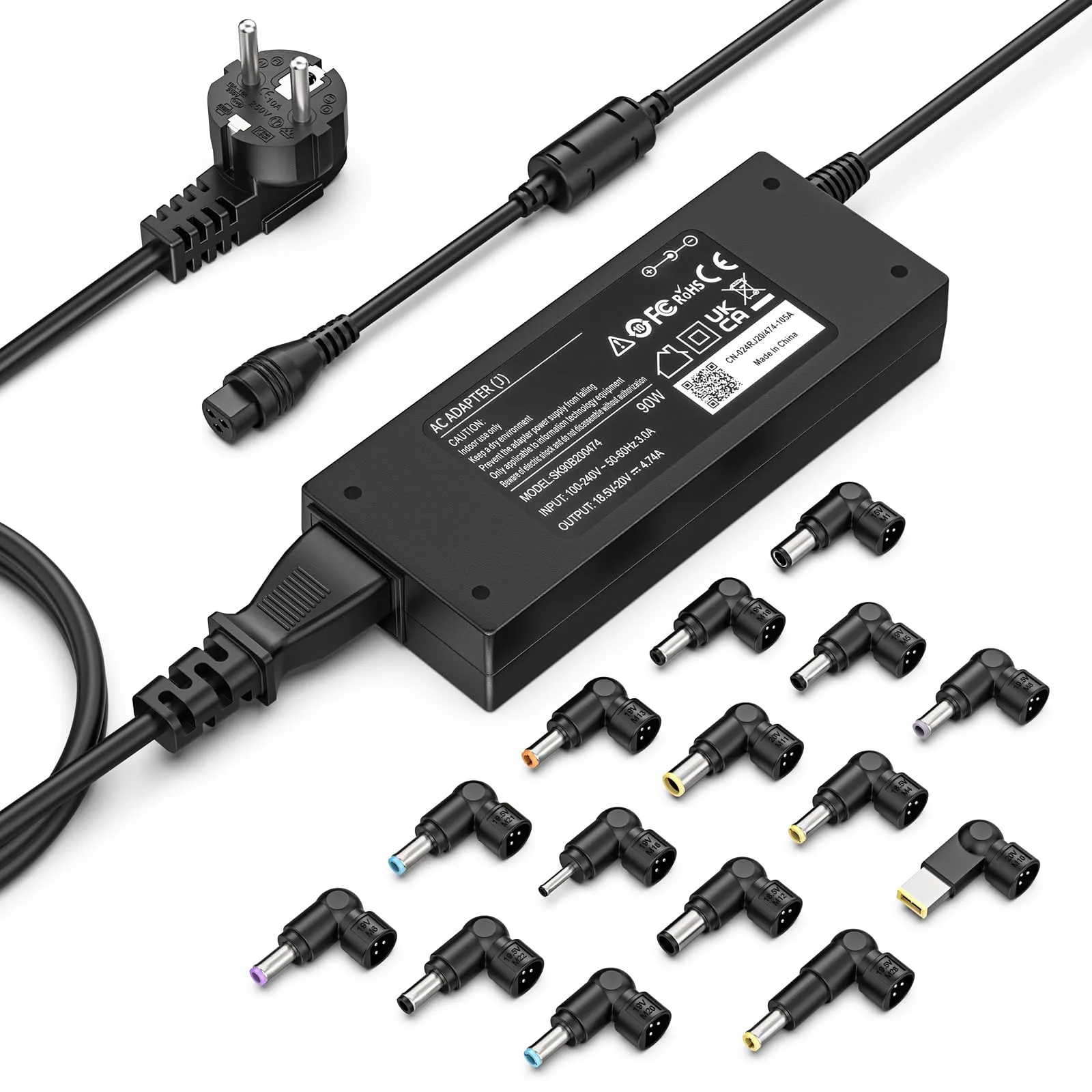 Alimentatore Universale 90W per PC Portatile con 16 Adattatori
