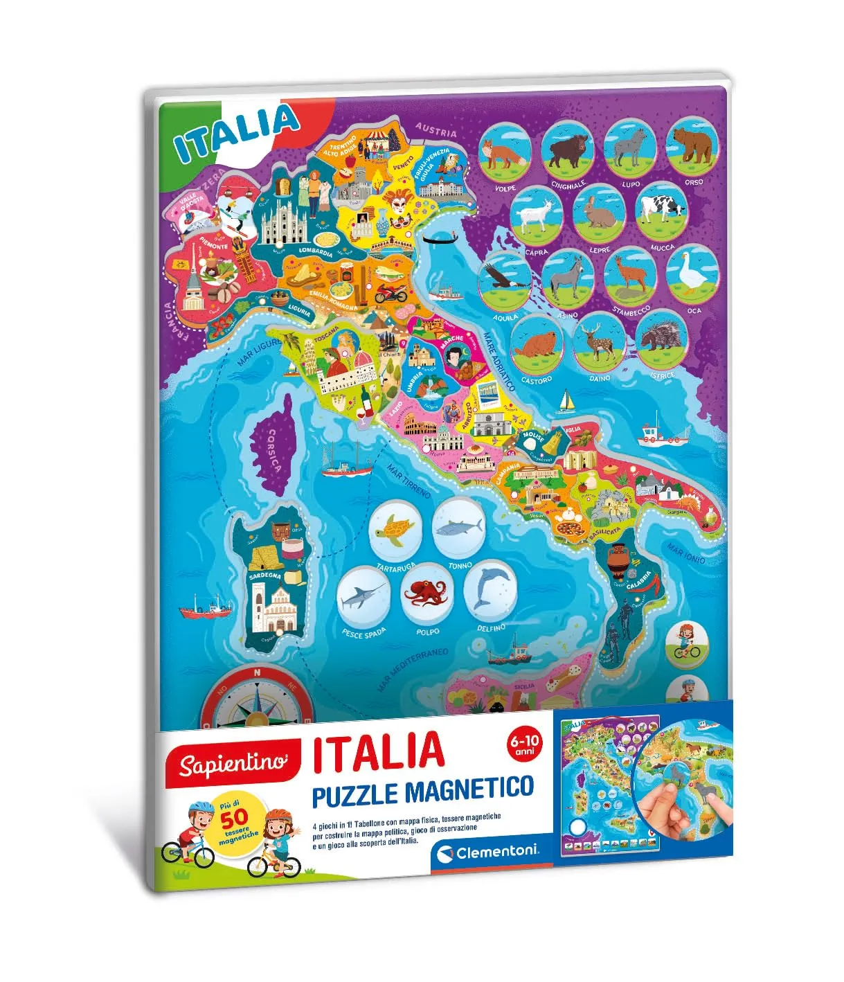 Clementoni Sapientino - Italia, Puzzle Magnetico 4 in 1