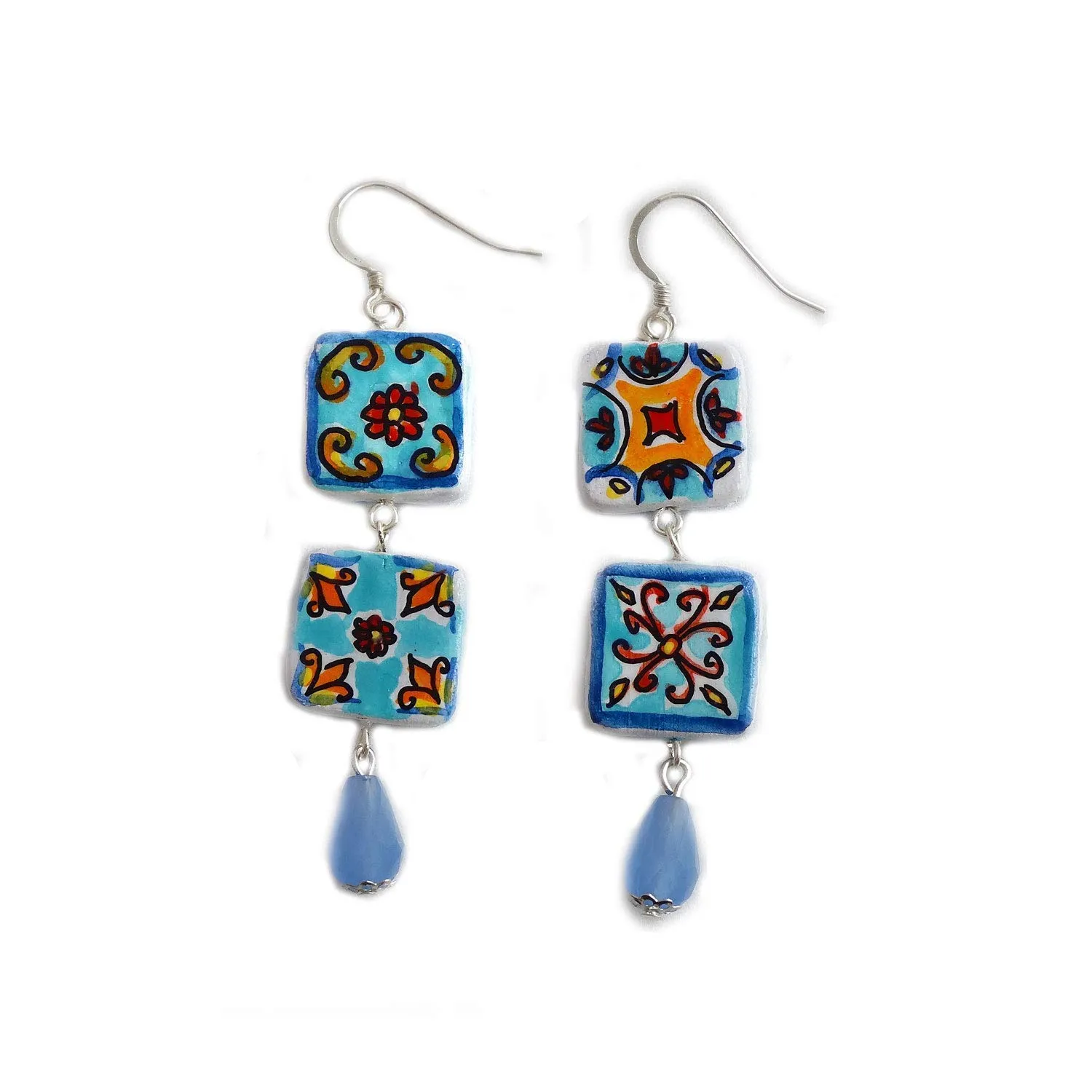 Orecchini in Ceramica Dipinta a Mano - Maiolica Azzurra Vietri