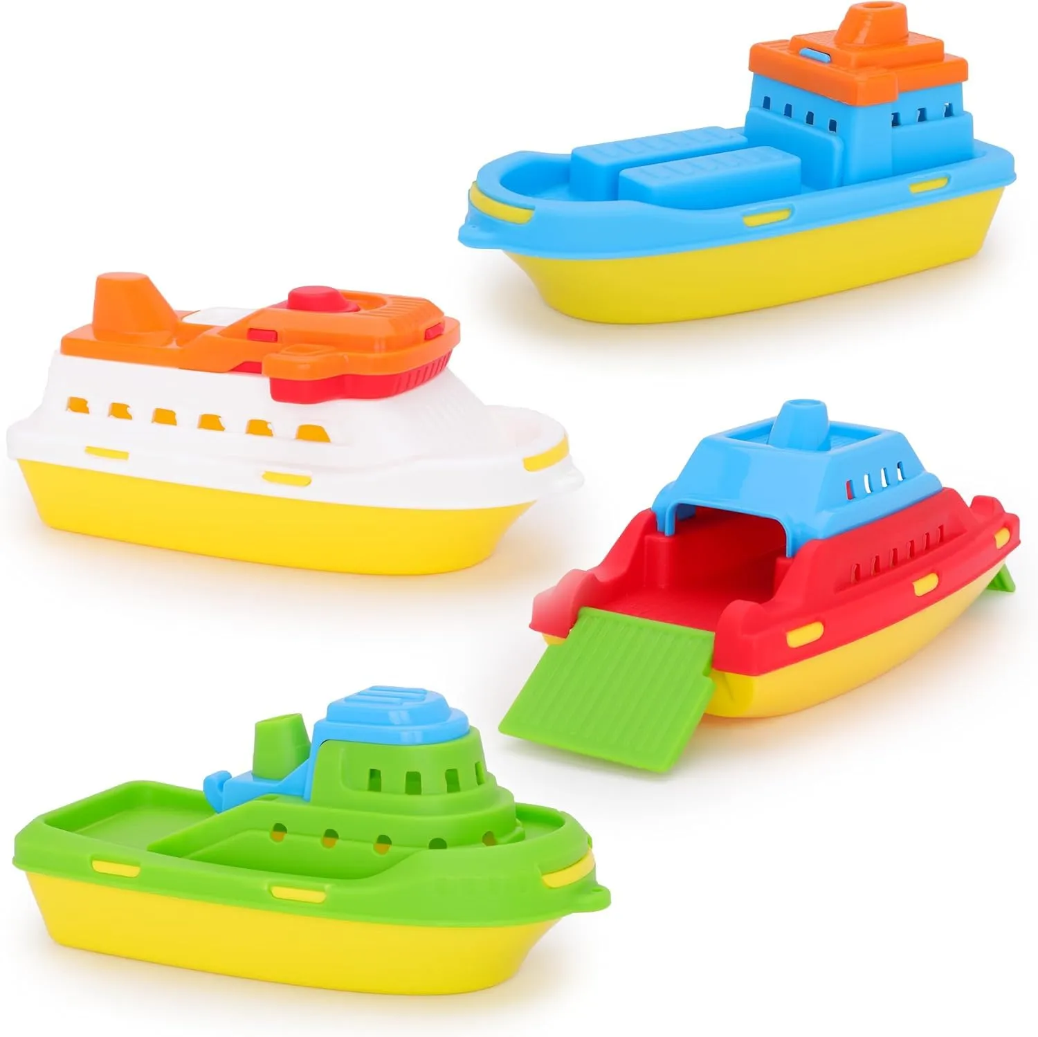 Toyland® Confezione da 4 Barche Giocattolo Colorate - Navi da Carico, da Crociera, da Pesca e Portacontainer - Giocattoli Galleggianti per Bambini - Giocattolo per Piscina e Bagno