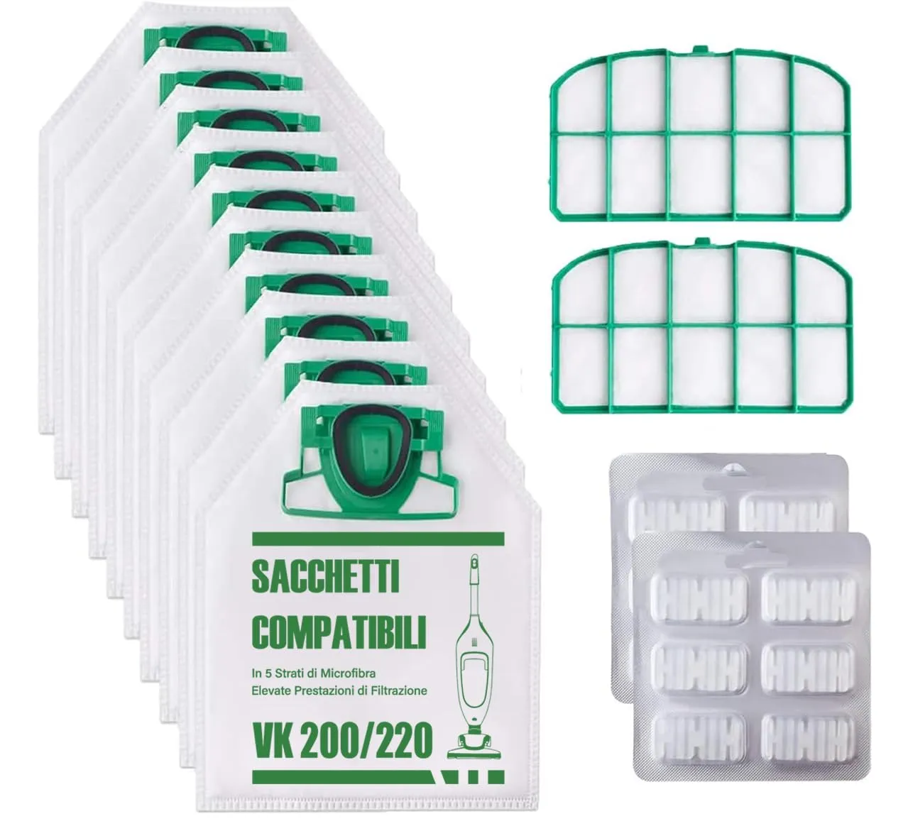 Sacchetti per Folletto VK200 VK220 VK220S con Filtri (12pz)