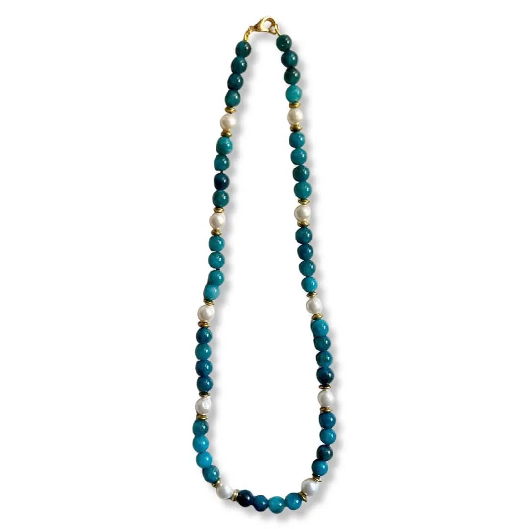 Collana Artigianale in Pietre Dure Blu Cobalto e Perle di Fiume