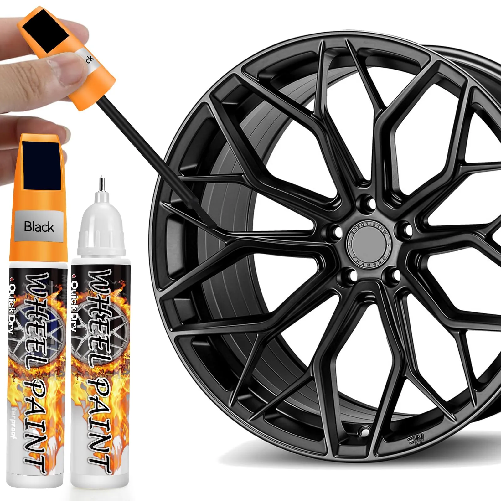 AAROVIBE Penna Ritocco Cerchioni Auto Nero Lucido 2 in 1