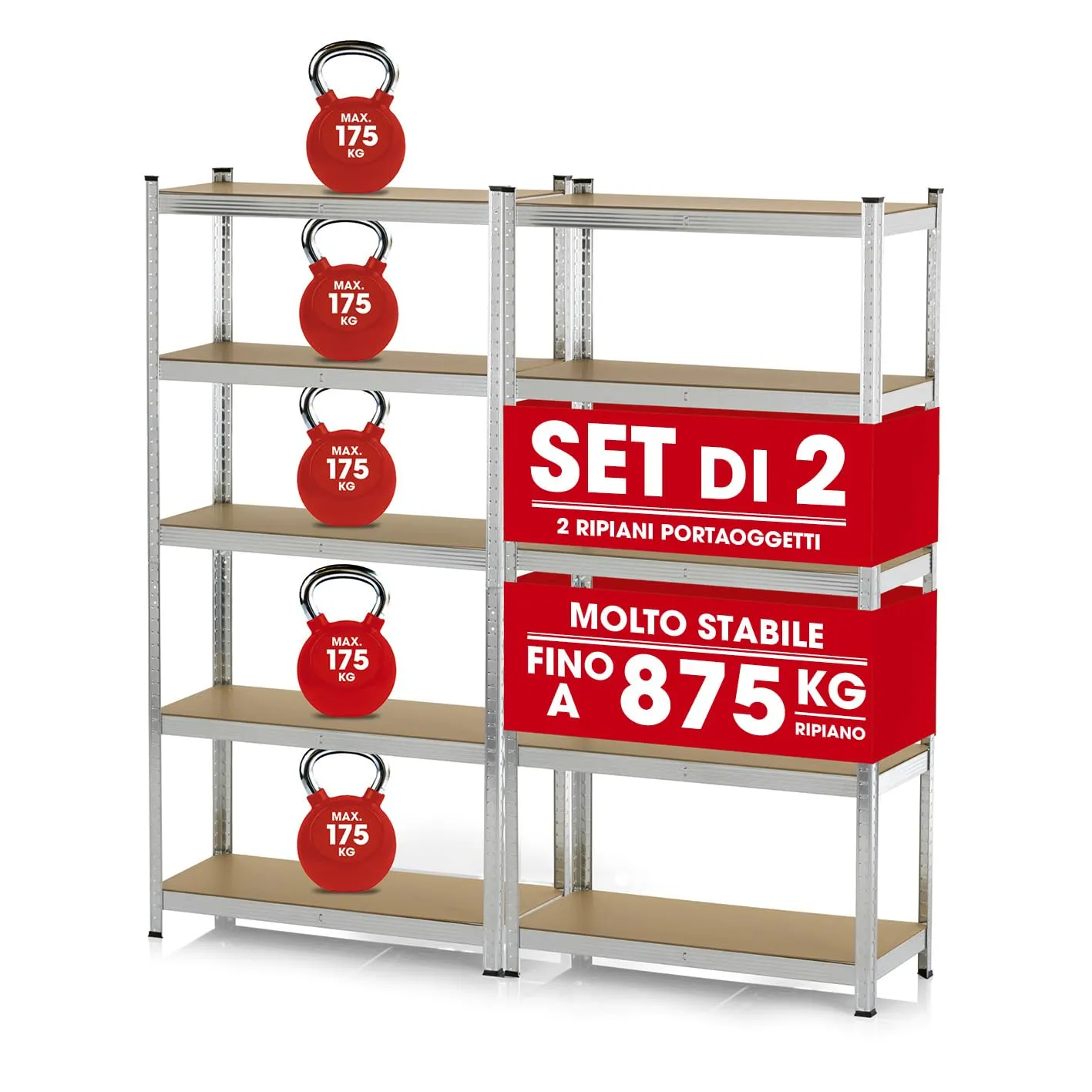 EASYmaxx Set di 2 Scaffali per Carichi Pesanti 180x90x40cm