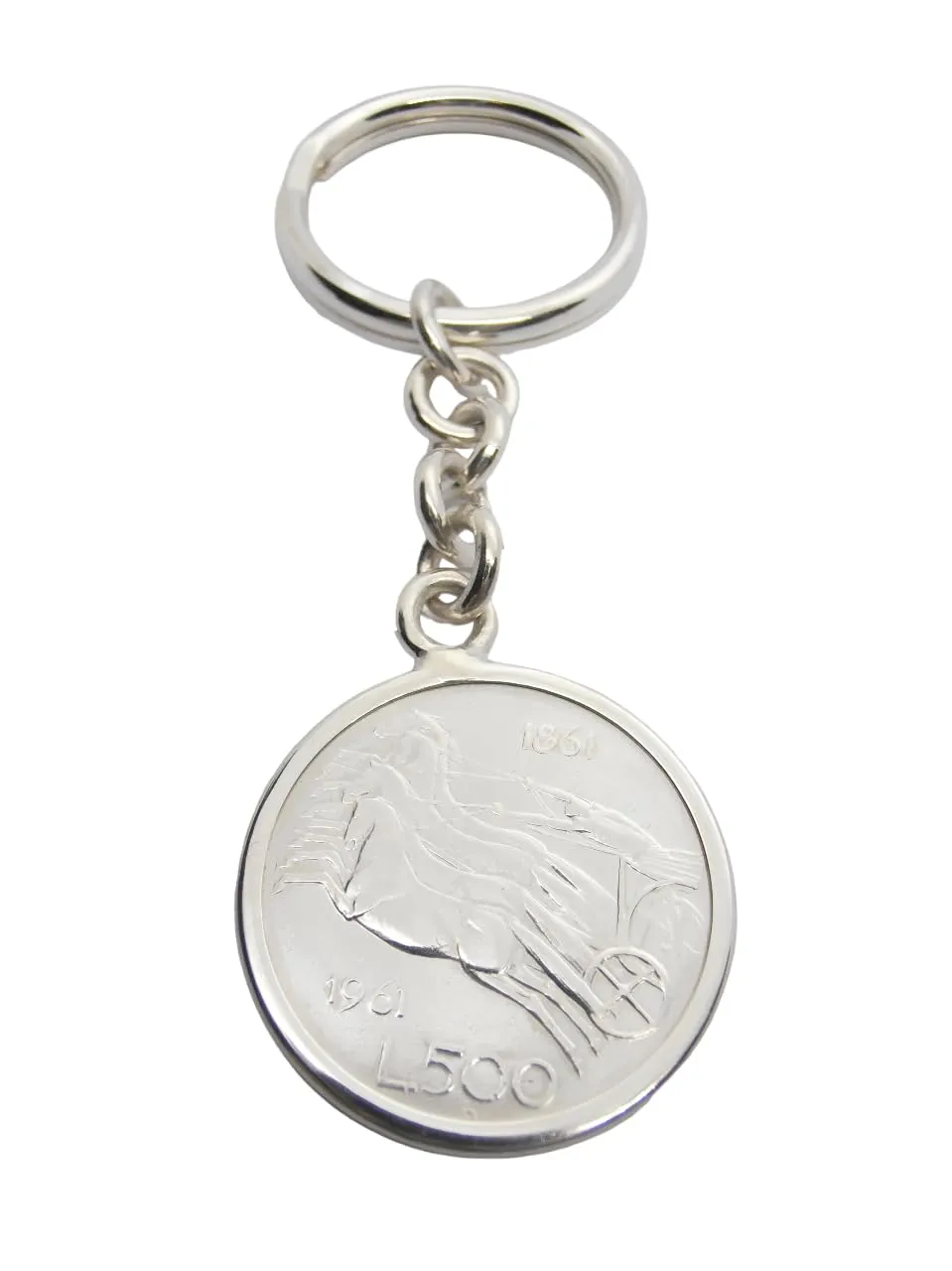 Portachiavi in Argento 925 con Moneta 500 Lire Quadriga Centenario