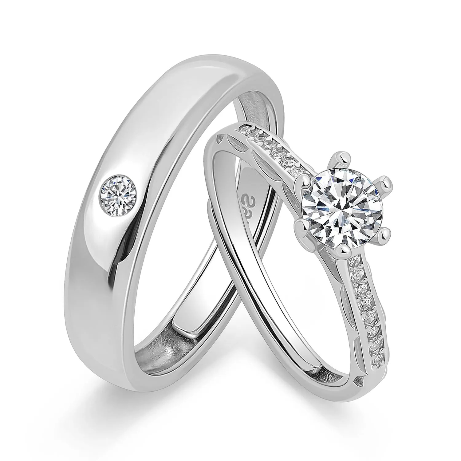 Anelli di Nozze in Argento Meissa per Donna - Set di Anelli Regolabili con Pietra CZ