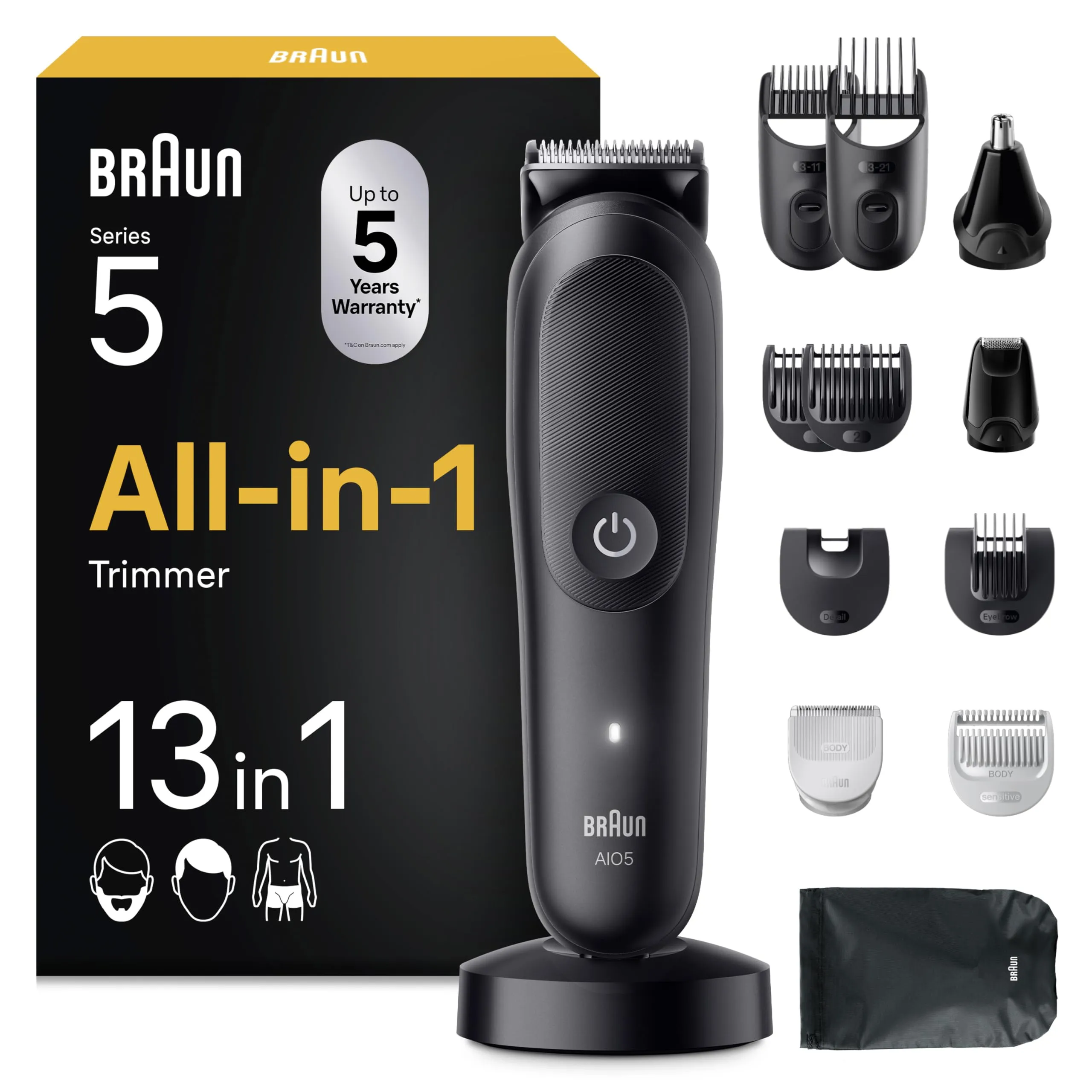 Braun Rifinitore All-in-One Series 5 AIO5565, Rasoio Elettrico Barba e Capelli 13 in 1