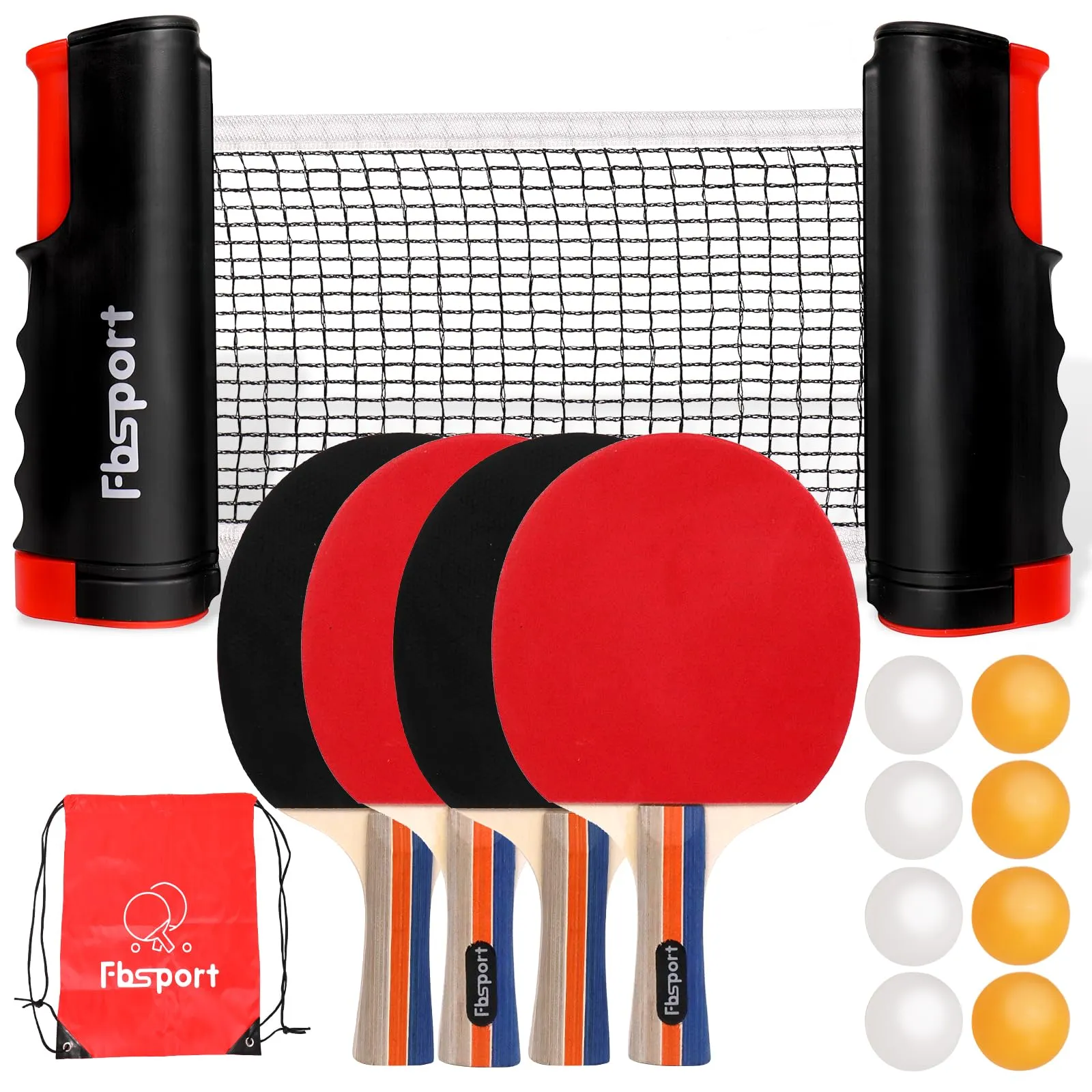 Set Ping Pong 4 Racchette con Rete Retrattile e Palline