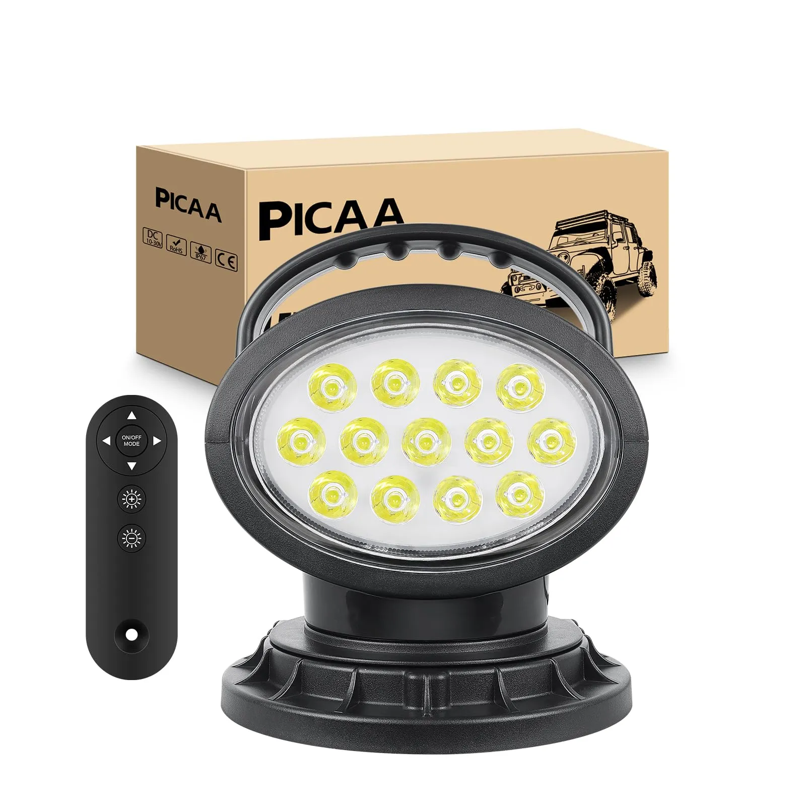 PICAA Faro da Ricerca LED Magnetico con Telecomando 38W per Auto, SUV, 4x4