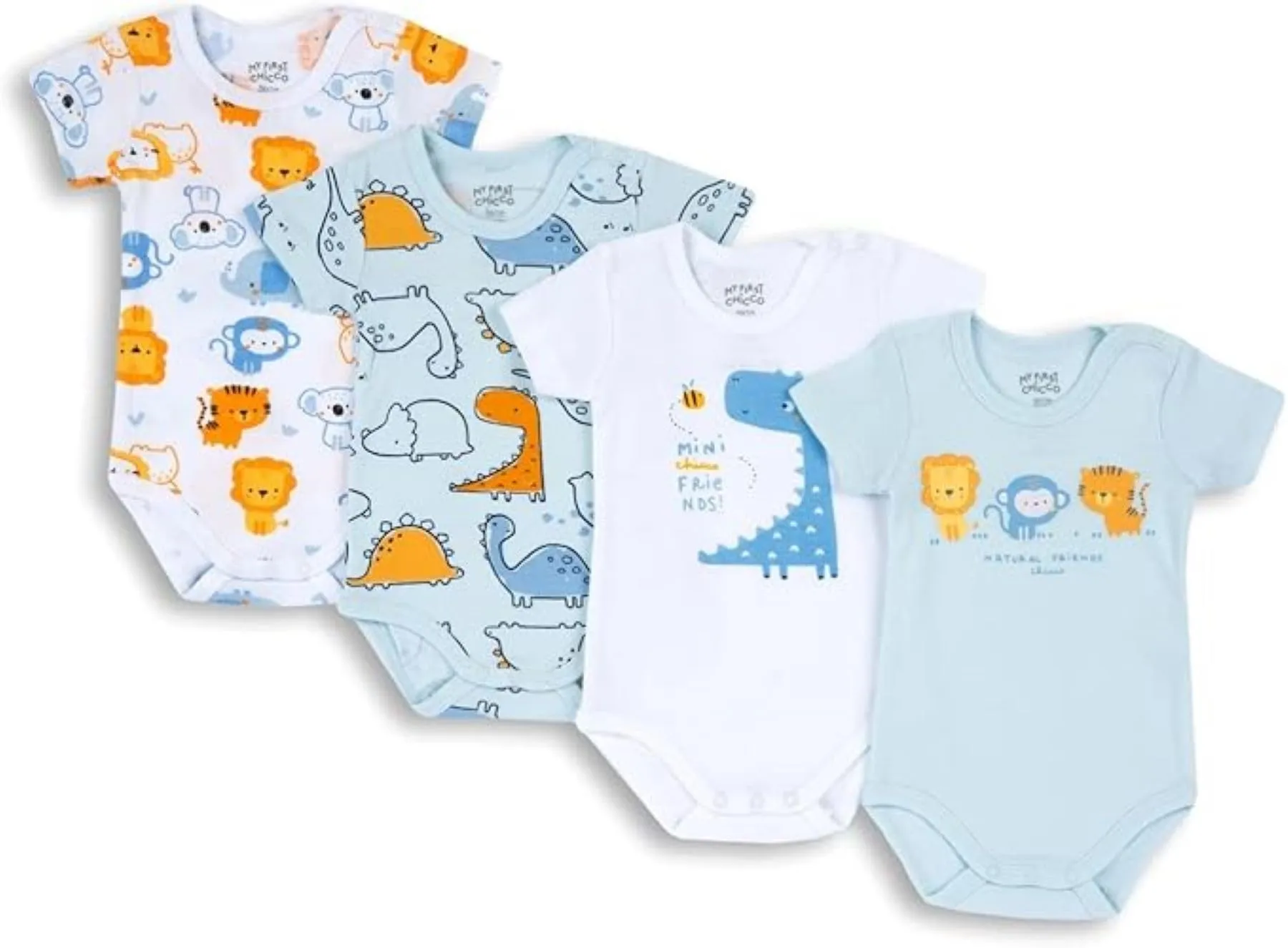 Chicco Set Body Con Maniche Corte in cotone , Body Unisex 0-24, Azzurro, 6 mesi (pacco da 4)