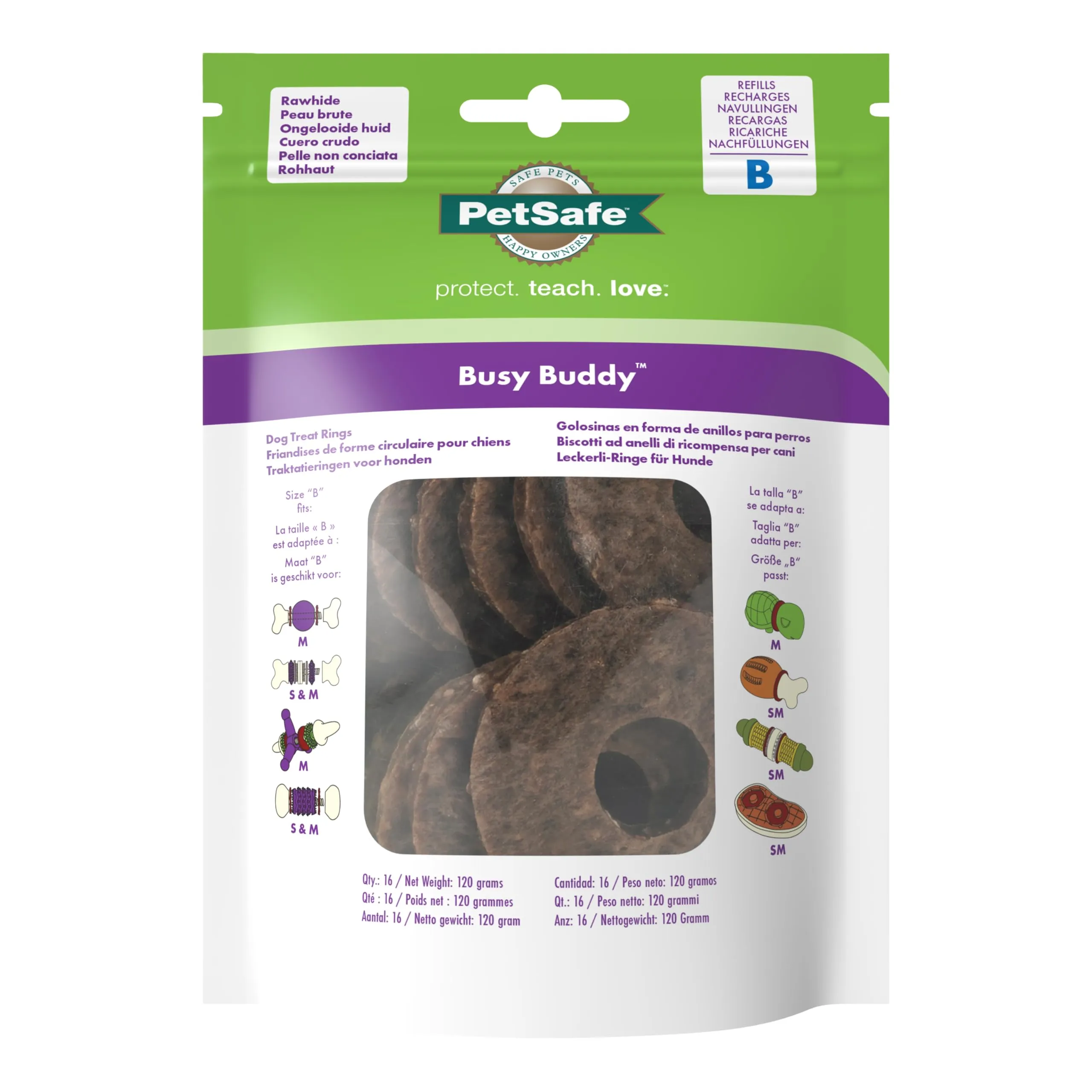 PetSafe Biscotti-Ricompensa ad Anello in Cuoio Grezzo per Giochi Busy Buddy - Misura B (16 Ricariche)