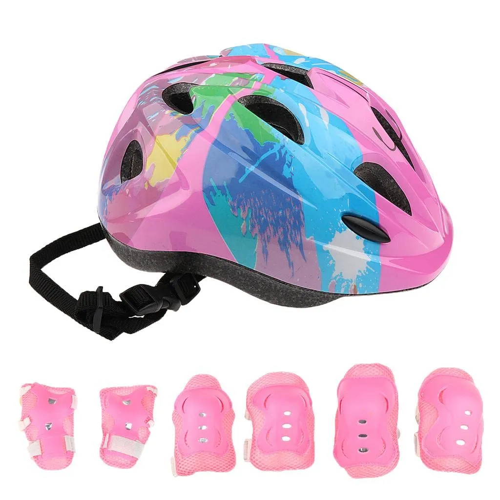Rockible Set di Protezioni per Bambini Rosa - Casco, Ginocchiere, Gomitiere e Polsiere