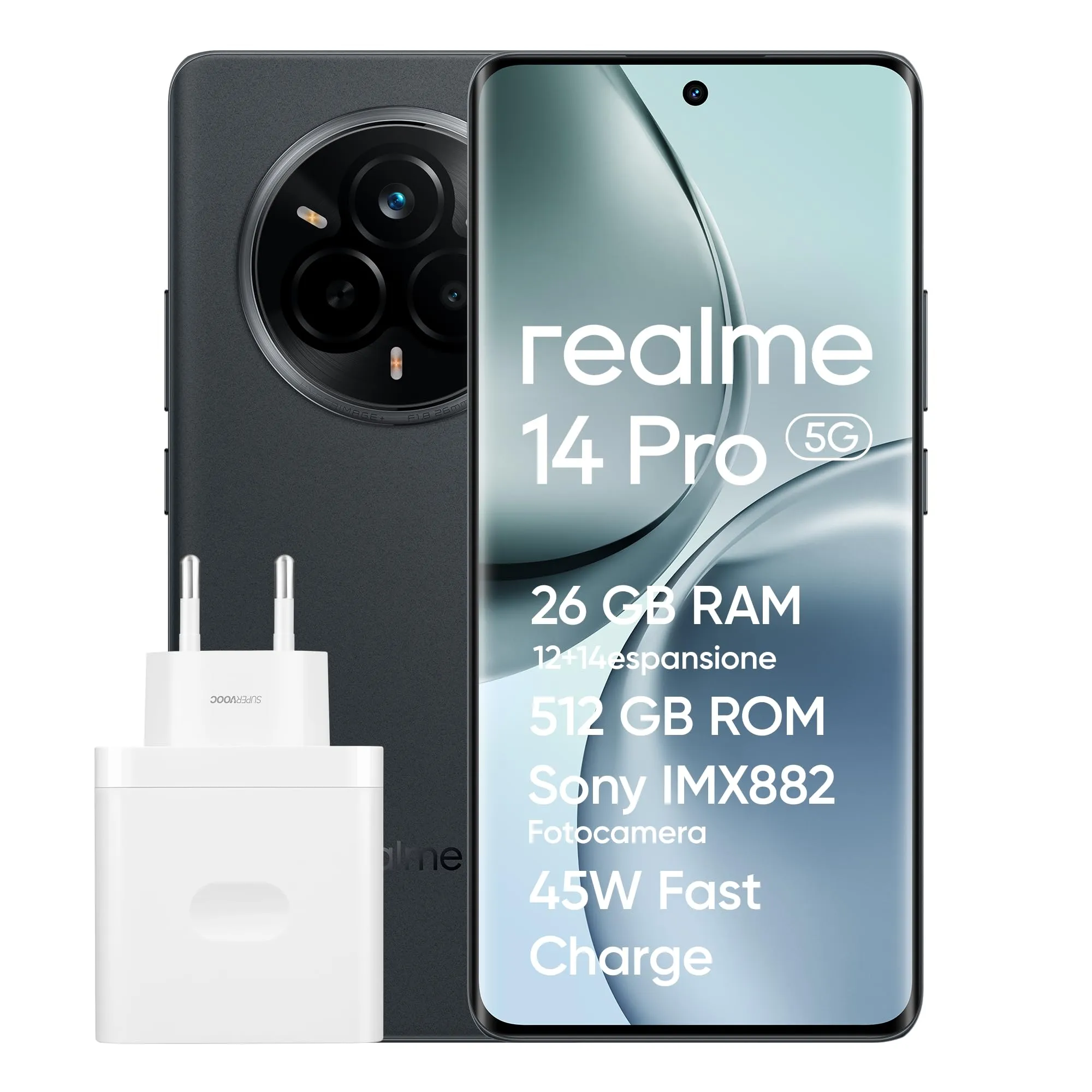 realme 14 Pro+ 5G Grigio, 8+256GB, Snapdragon 7s Gen 3, Fotocamera Sony IMX896 OIS 50MP