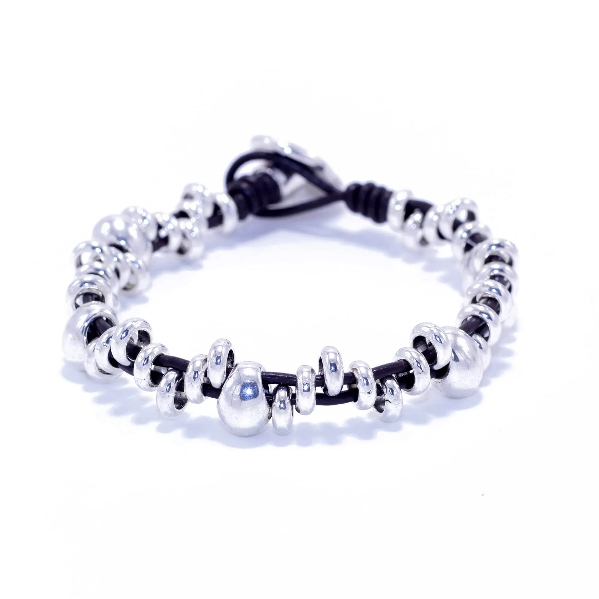 NILUXE DESIGN - Bracciale Boho in Pelle e Argento con Cristalli Cechi