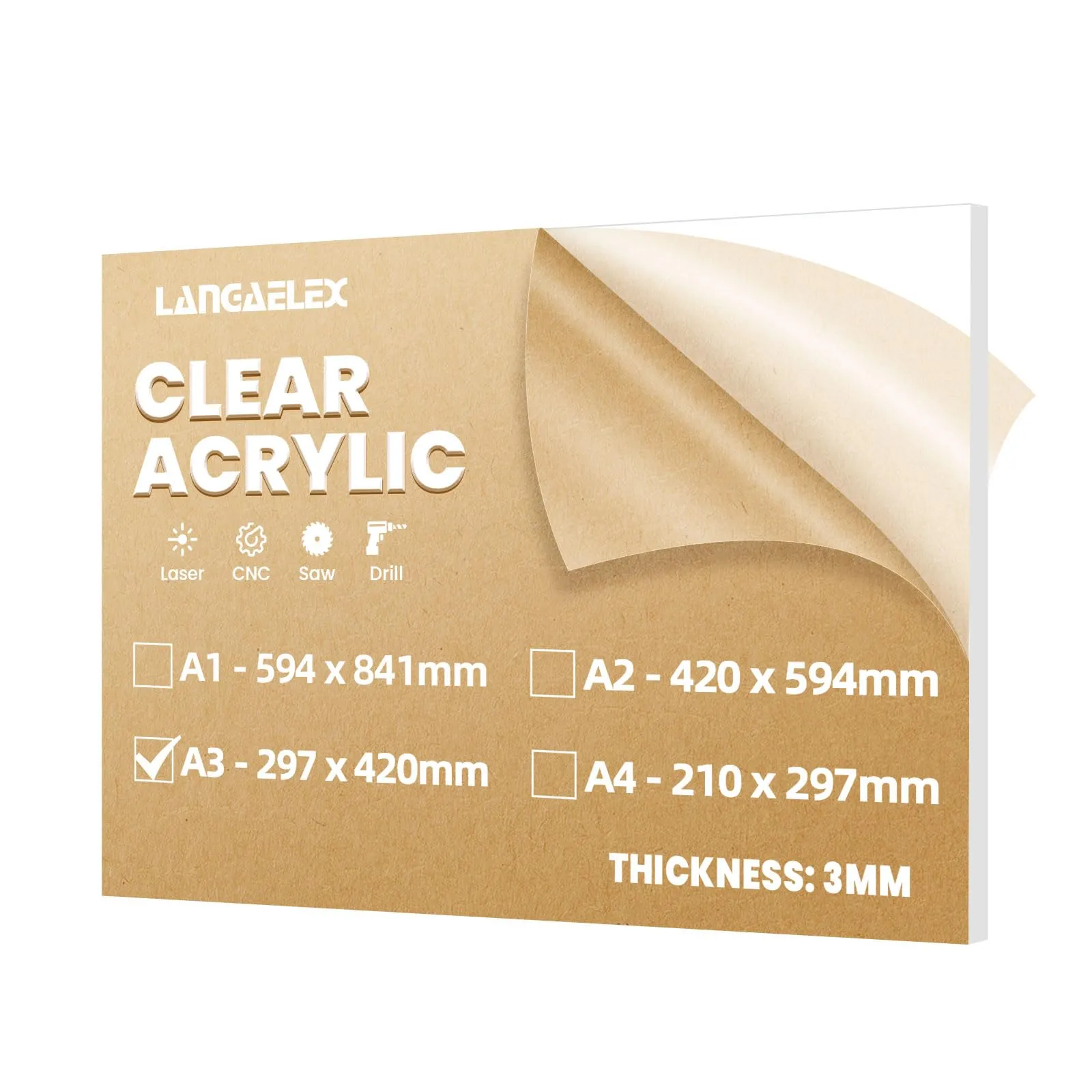 Langaelex Foglio Acrilico Trasparente A3 - 3mm