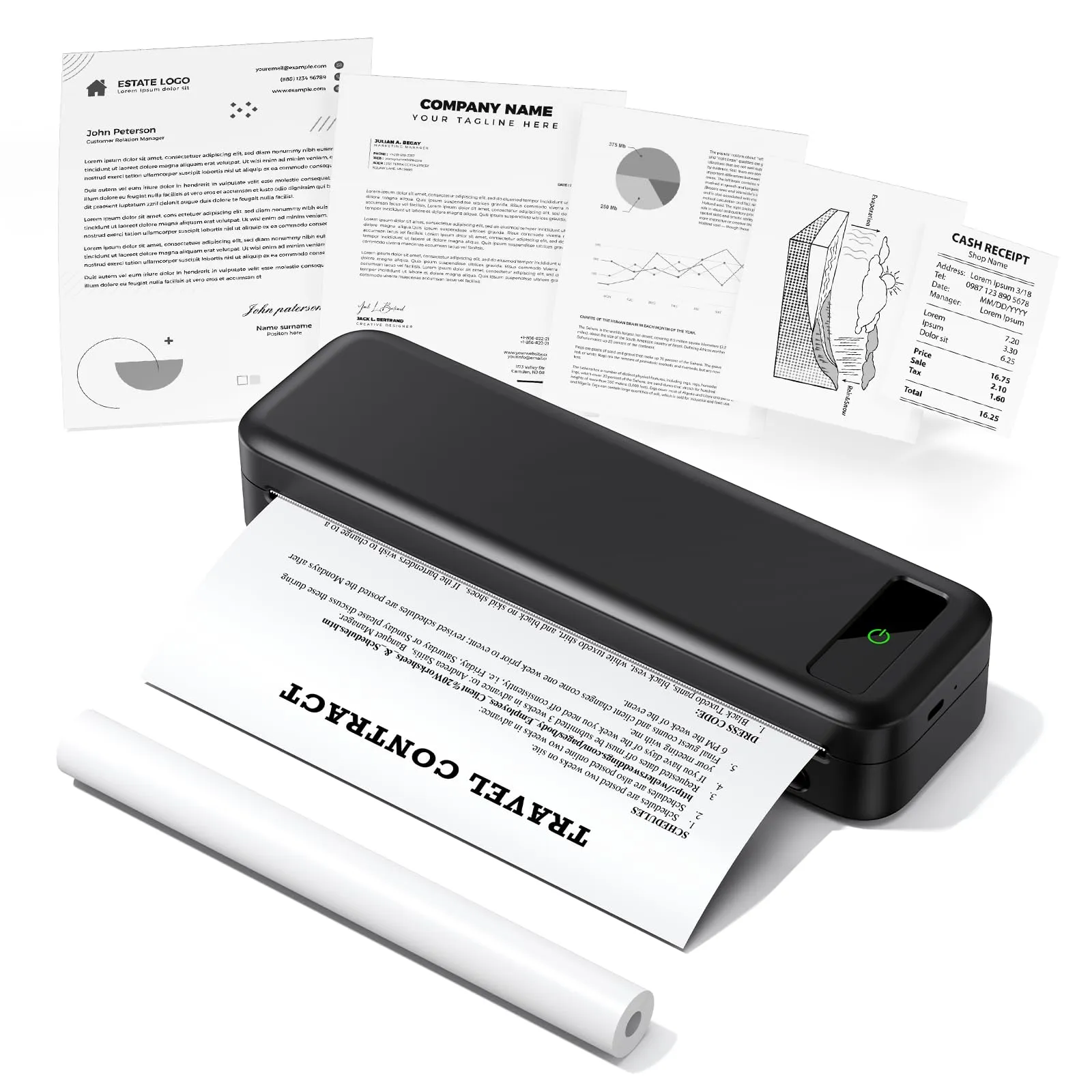 Stampante Portatile Termica A4 - Stampa Senza Inchiostro, Bluetooth e USB