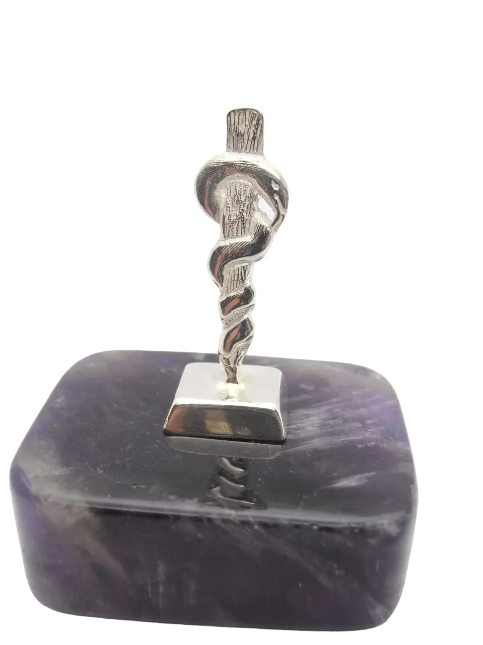 Bastone di Esculapio in Argento 925 su Ametista Naturale