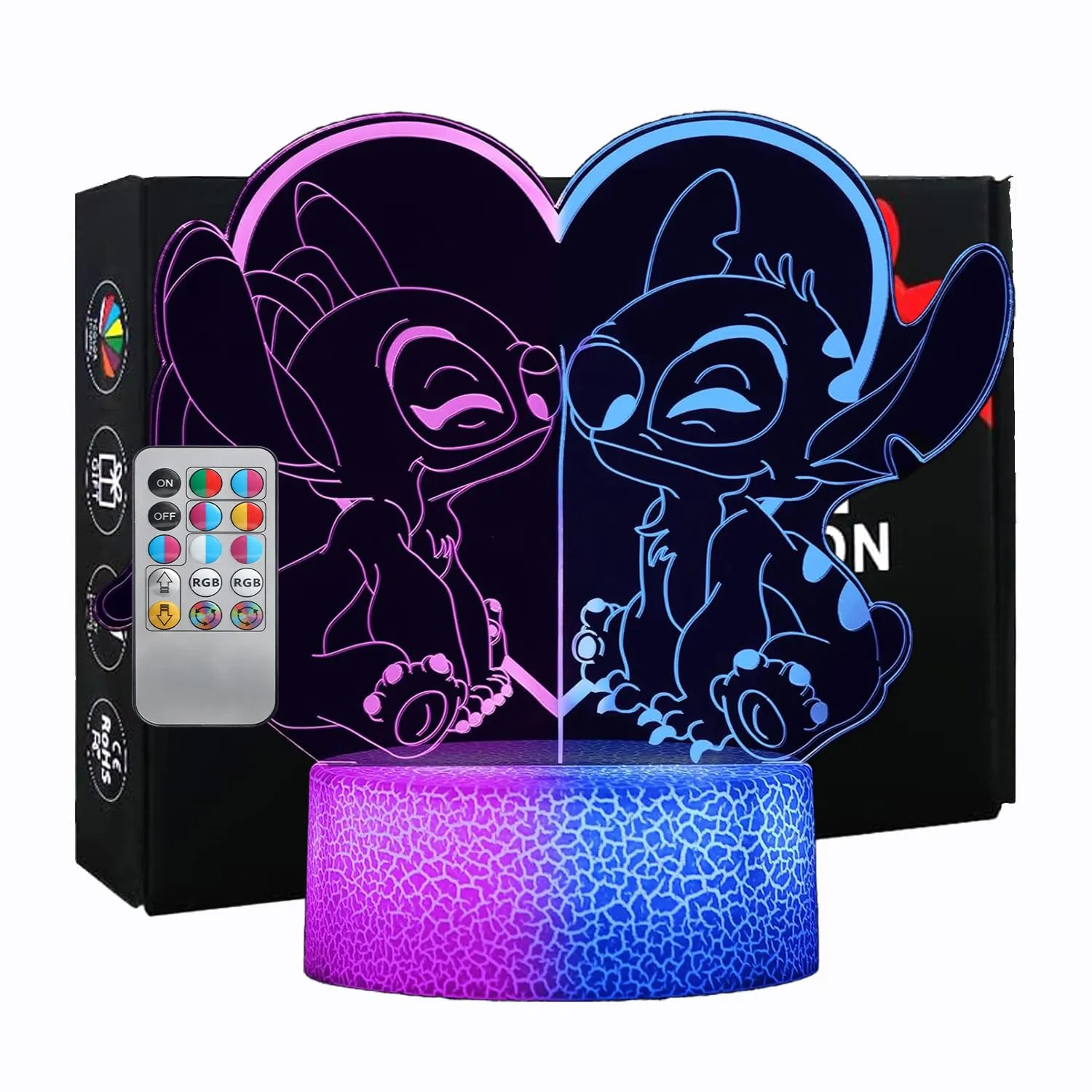Hoofun Lampada Stitch: Luce Notturna Anime 3D con 16 Colori e Telecomando